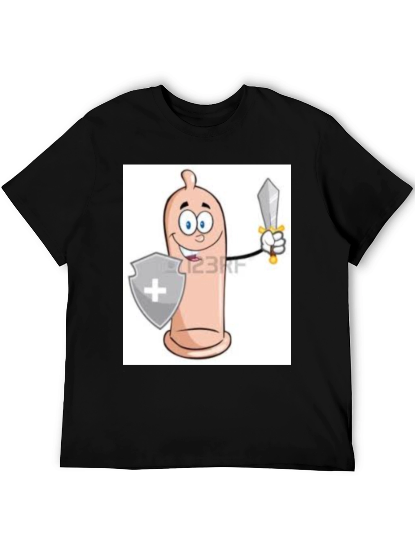 Black Funny Condom Cartoon Graphic Tee view 5