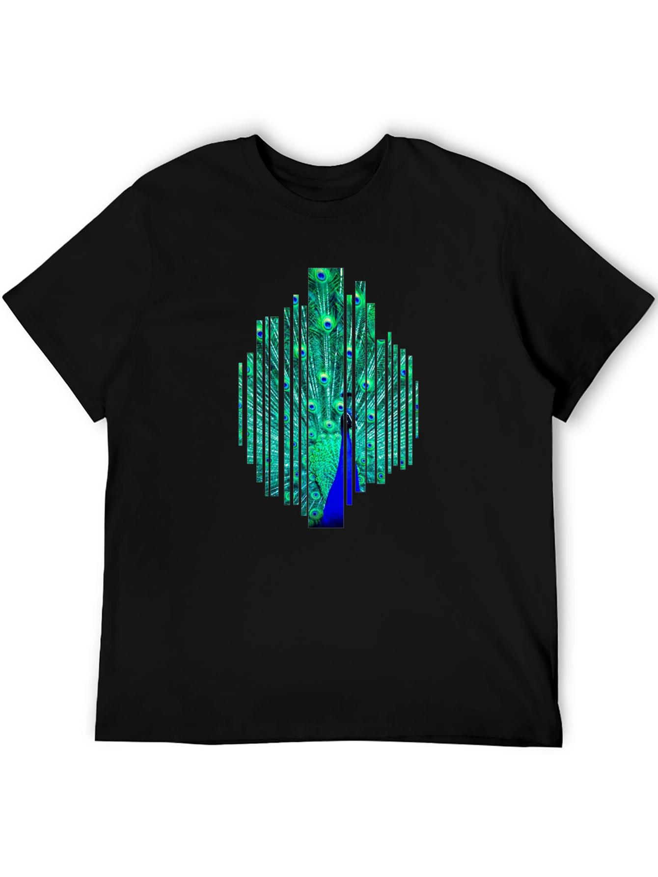 Black Peacock Feather Graphic Black T-Shirt view 5