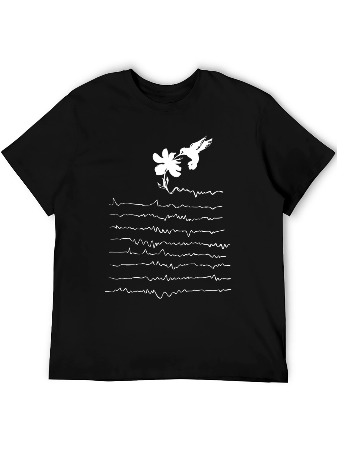 Black Hummingbird & Flower ECG T-Shirt - Black view 5