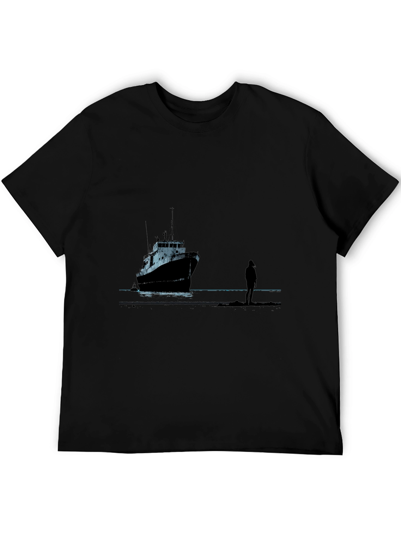 Black Ship Silhouette Graphic Black Tee view 5