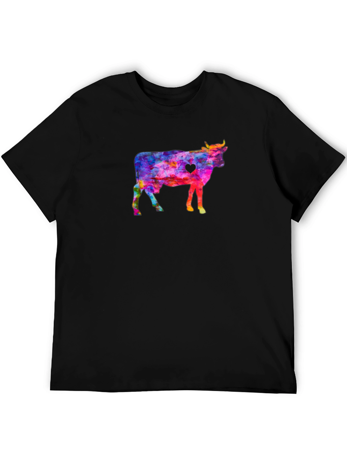 Black Colorful Cow Graphic Tee view 5