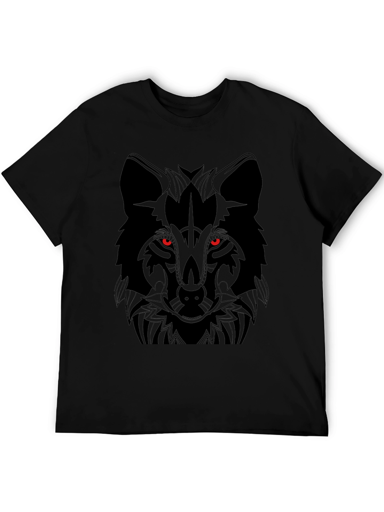 Black Men's Black Wolf Graphic T-Shirt view 5