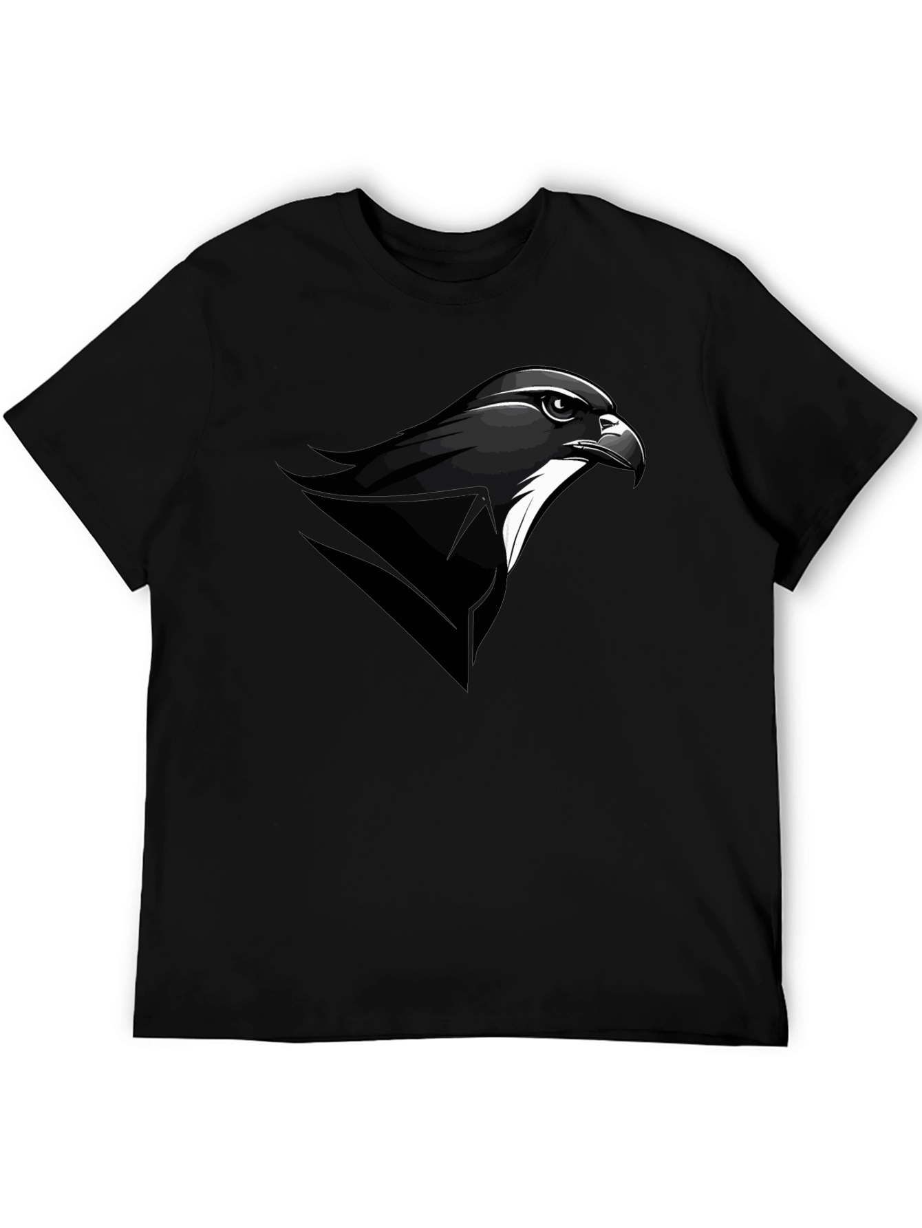 Black Men's Black T-Shirt with Falcon Graphic Tee view 5