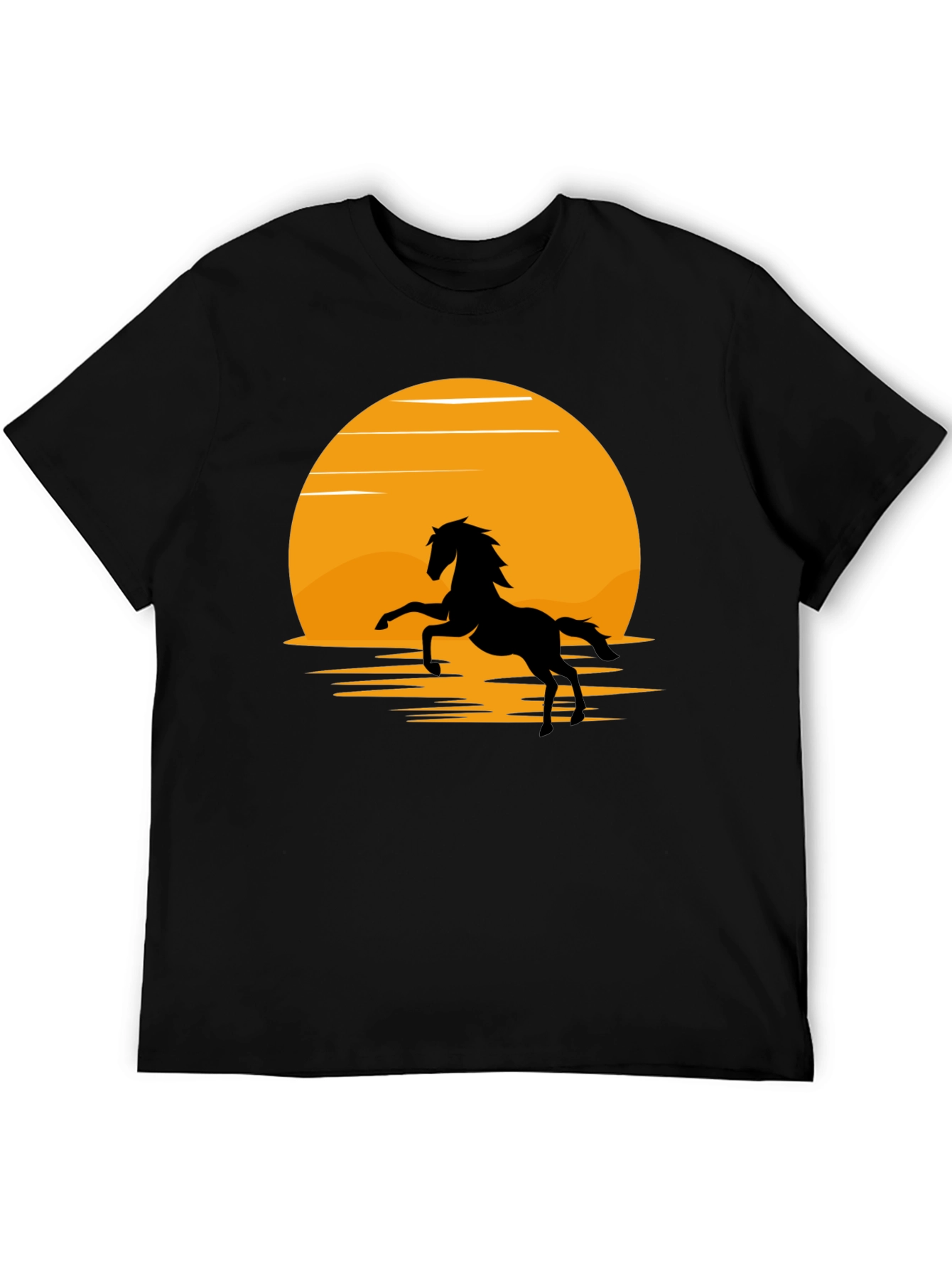 Black Silhouette Horse T-Shirt - Black, Sun Design view 5