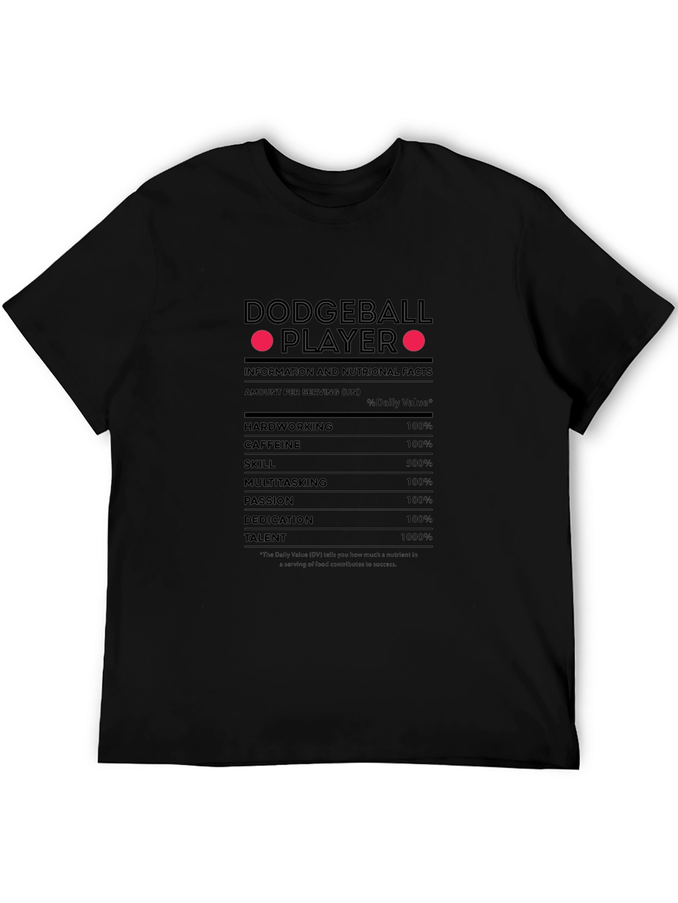 Black Dodgeball Player Nutrition Facts T-Shirt view 5