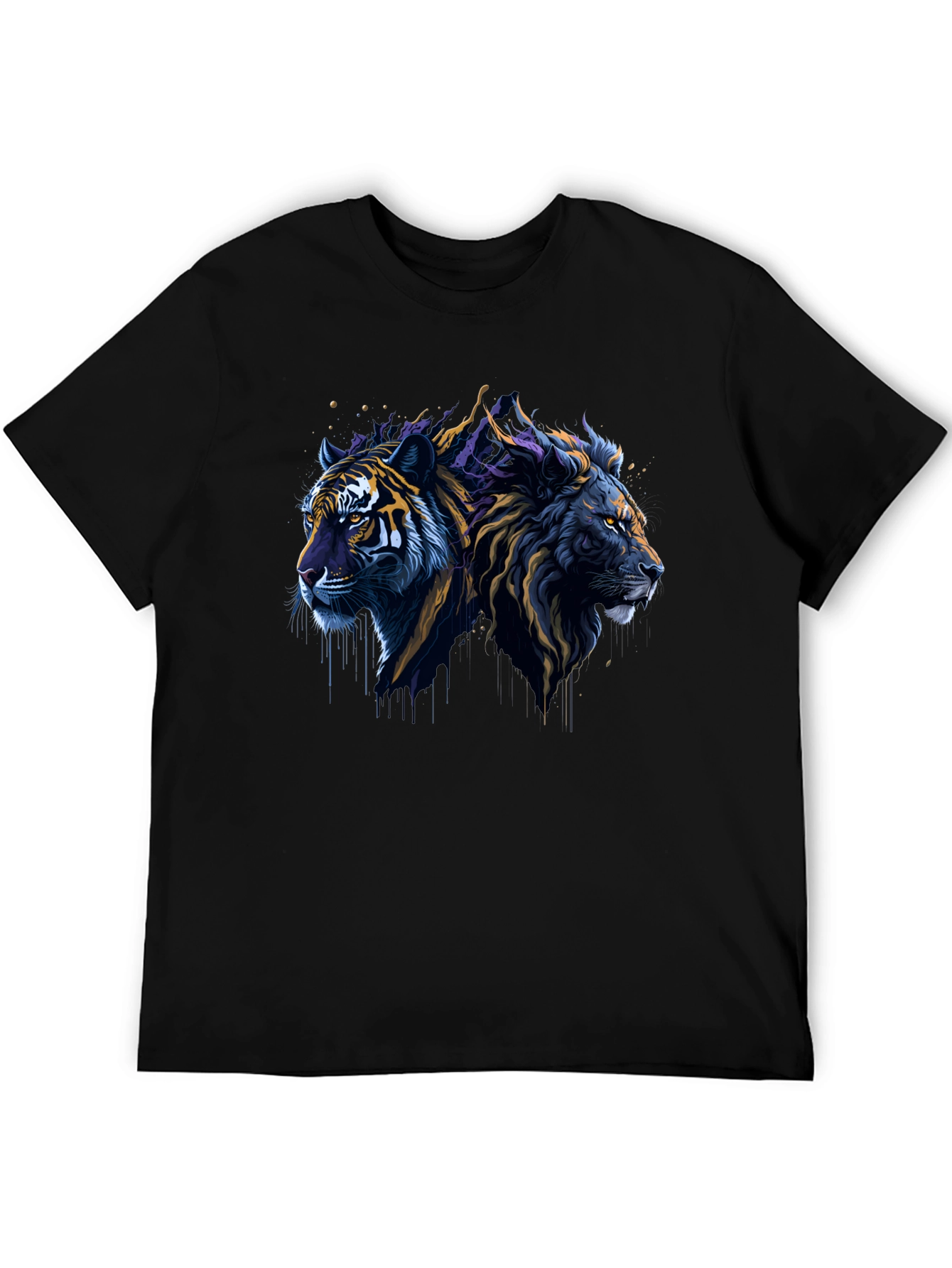 Black Lion & Tiger Graphic Tee - Black Crew Neck T-Shirt view 5