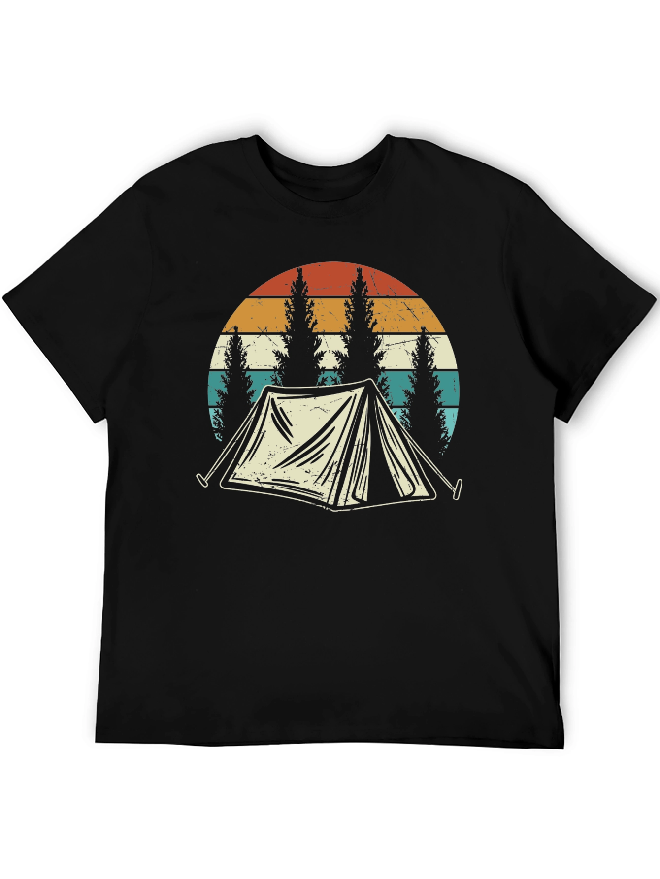 Black Vintage Camping T-Shirt - Retro Tent & Trees Design view 5