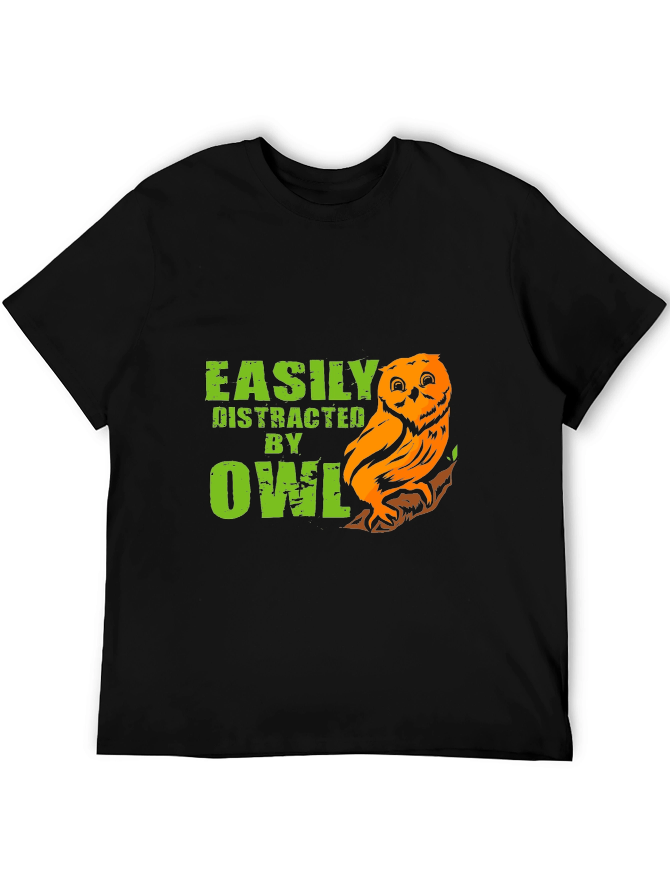Black Easily Distracted By Owls Funny T-Shirt view 5