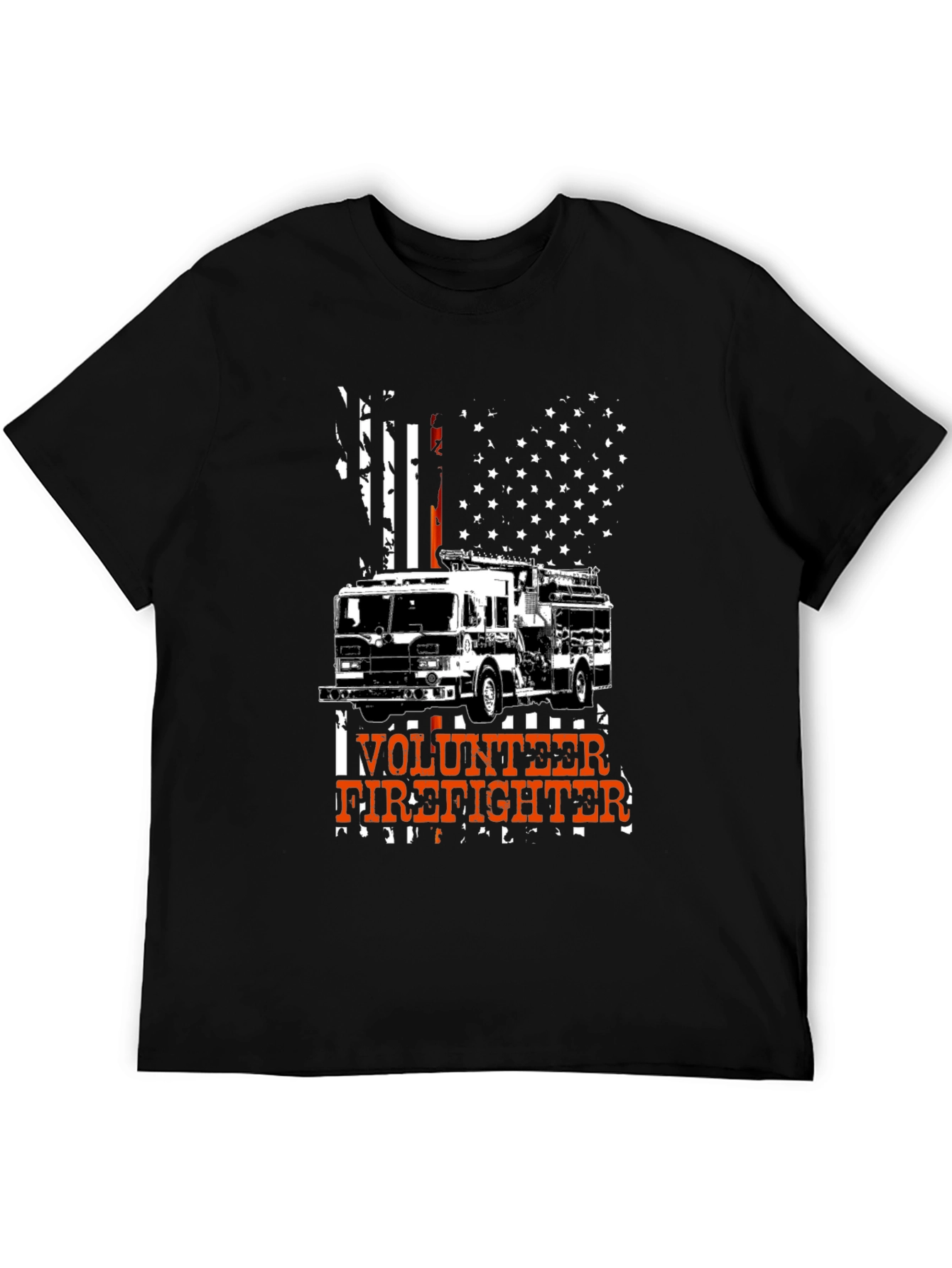Black Volunteer Firefighter Tee - American Flag Design view 5