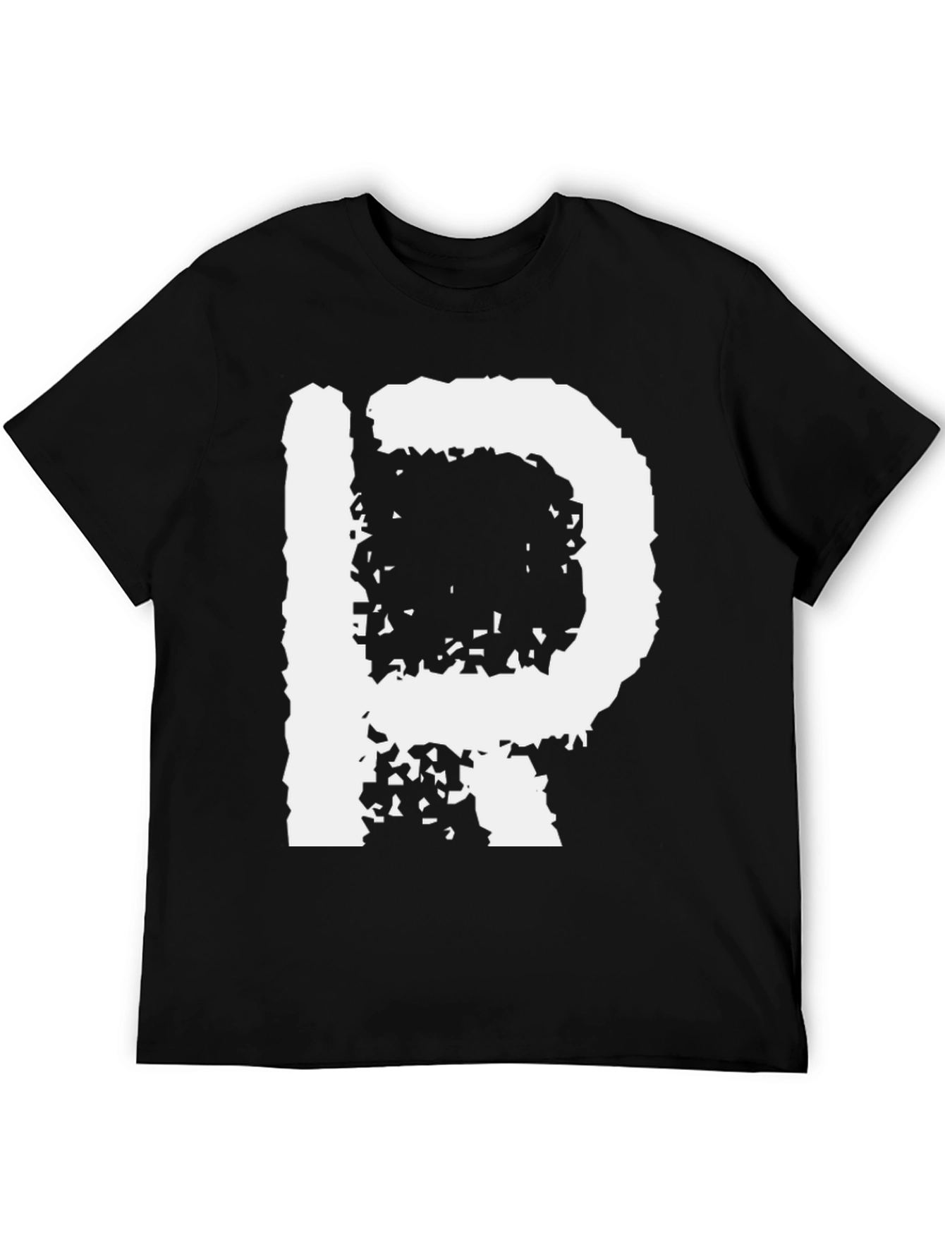 Black Abstract Letter P Graphic Tee - Black Cotton Casual Shirt view 5