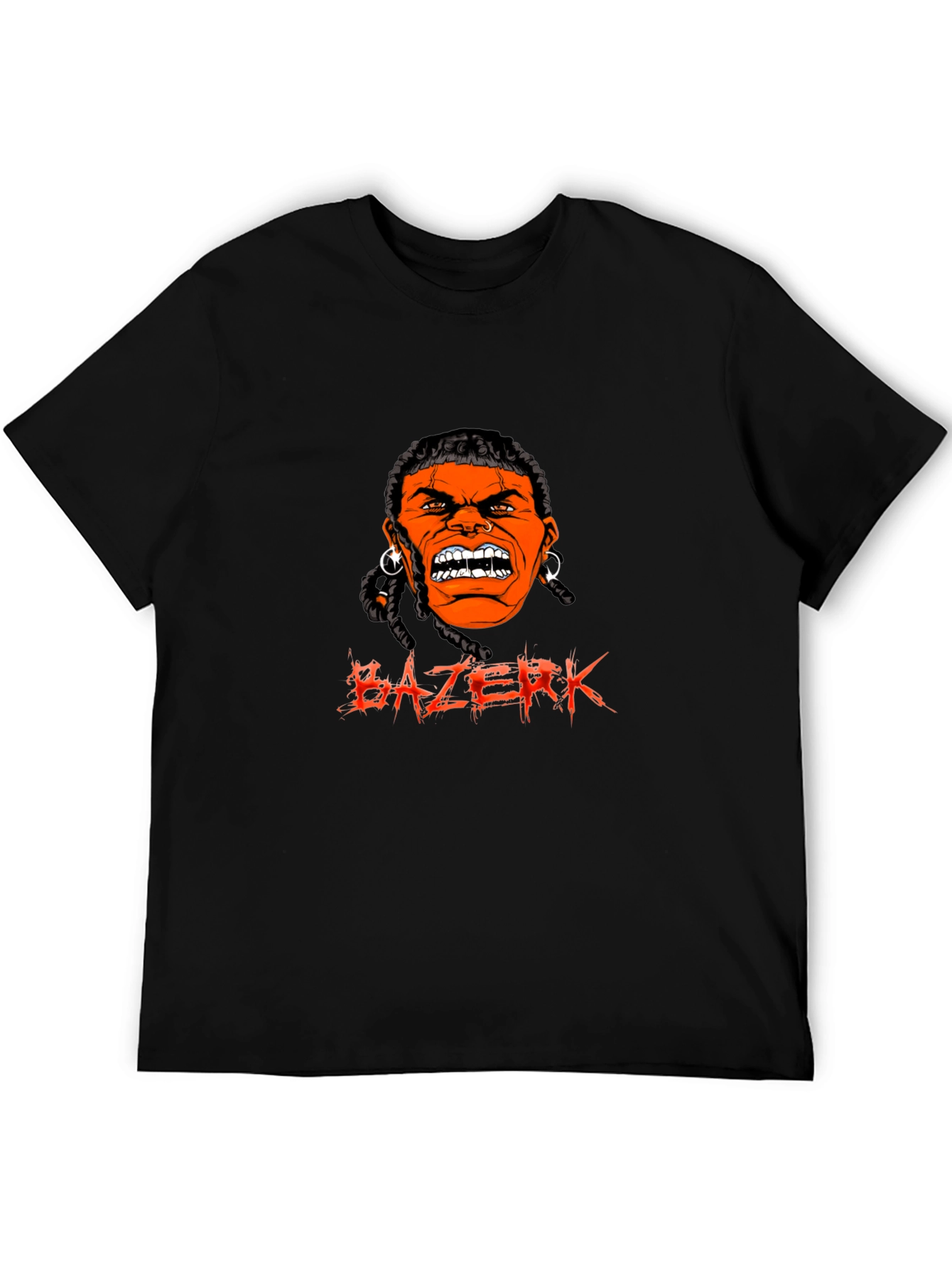 Black BAZERK T-Shirt - Angry Orange Face Graphic Tee view 5