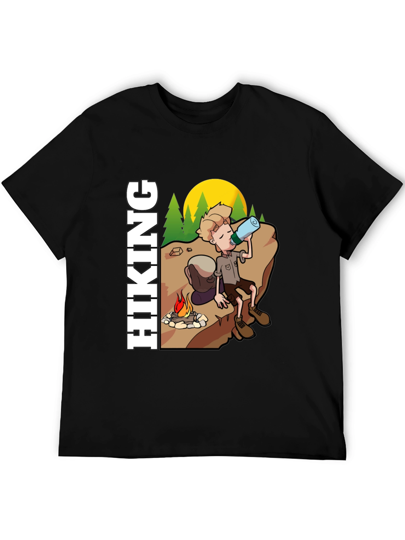 Black Hiking Cartoon Graphic Tee - Adventure Awaits view 5