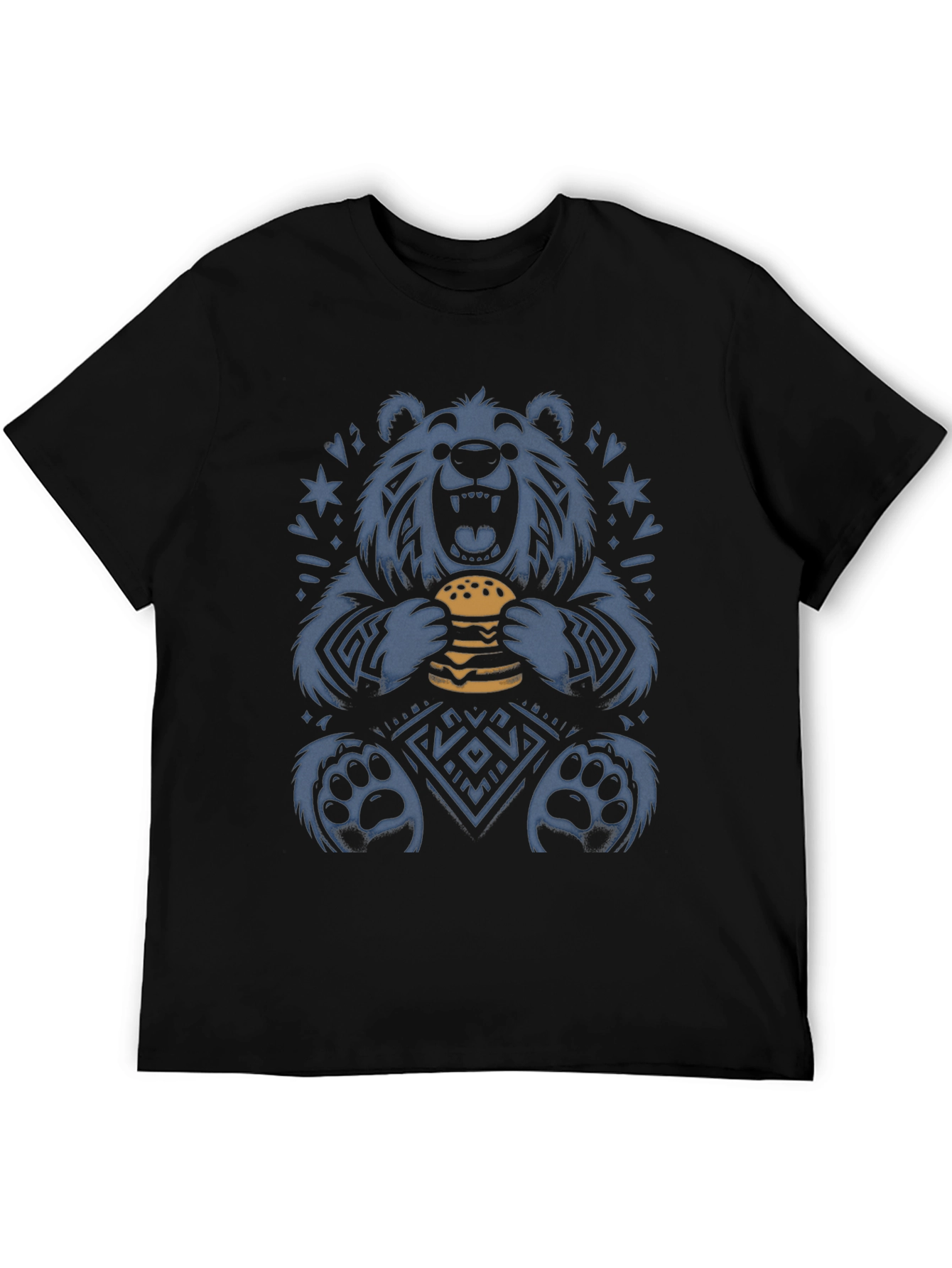 Black Bear Eating Burger Graphic Tee - Novelty Print T-Shirt view 5