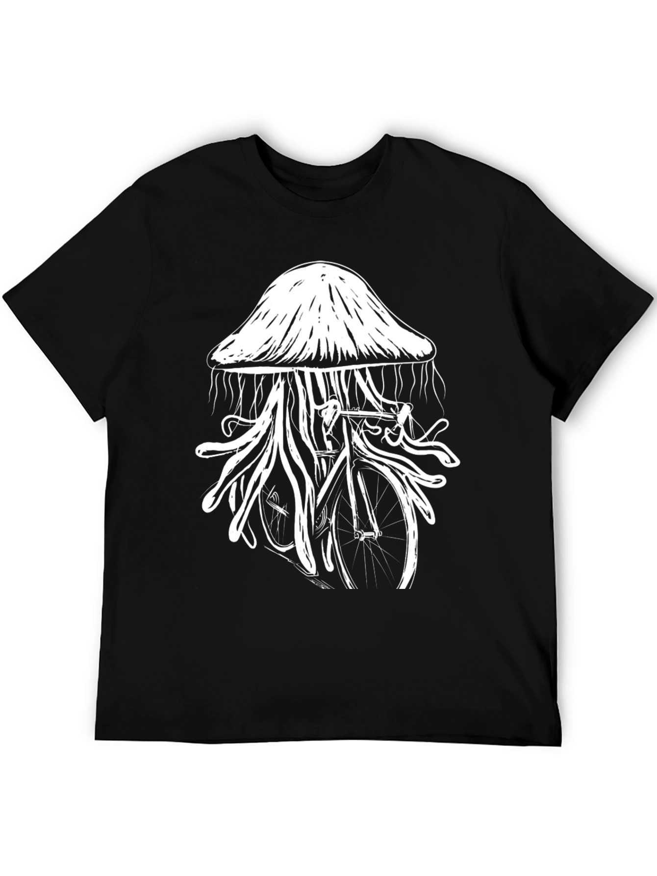 Black Jellyfish Bicycle Graphic T-Shirt - Unique Black Tee view 5