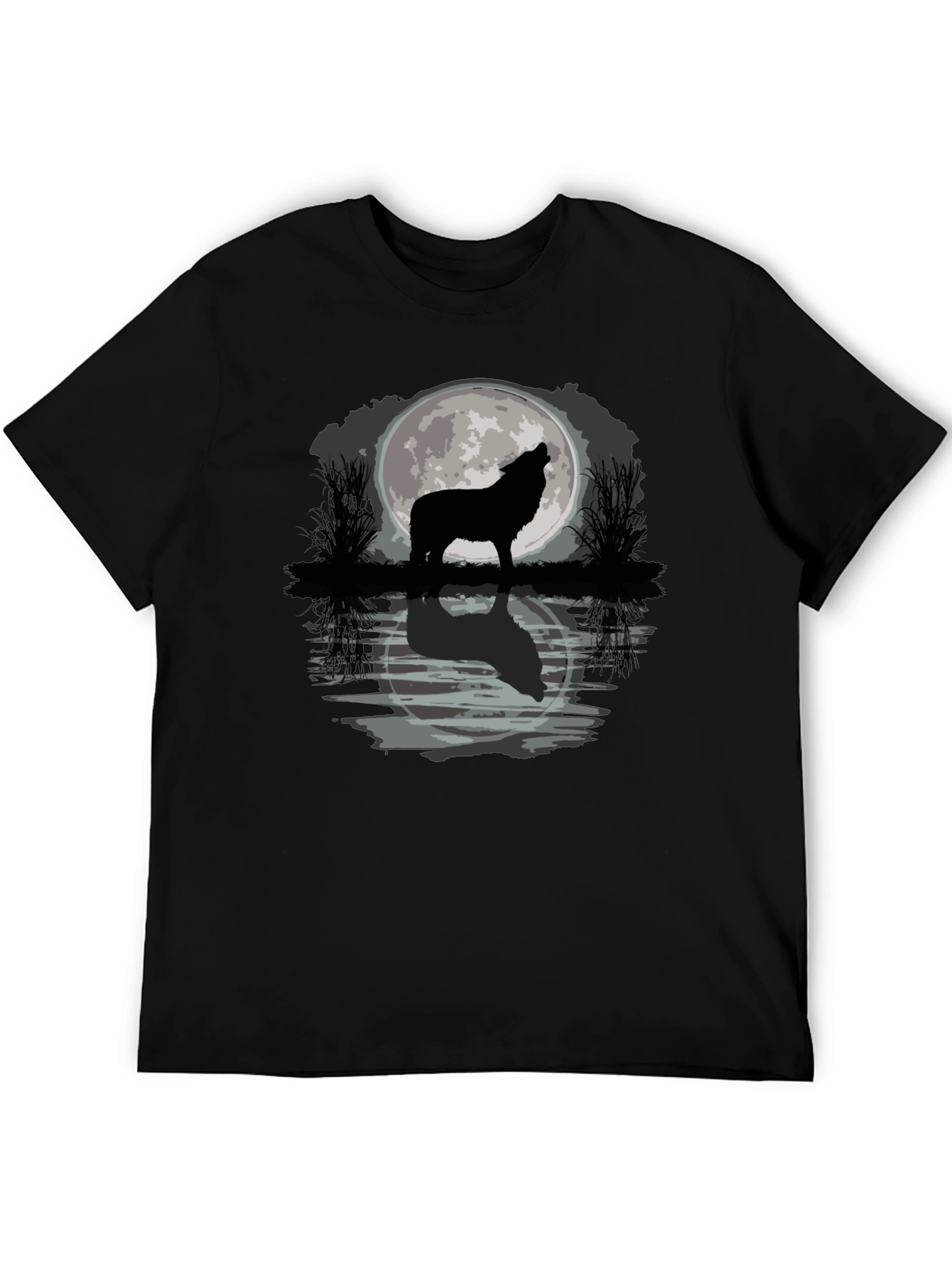 Black Wolf Howling at Moon Graphic T-Shirt view 5