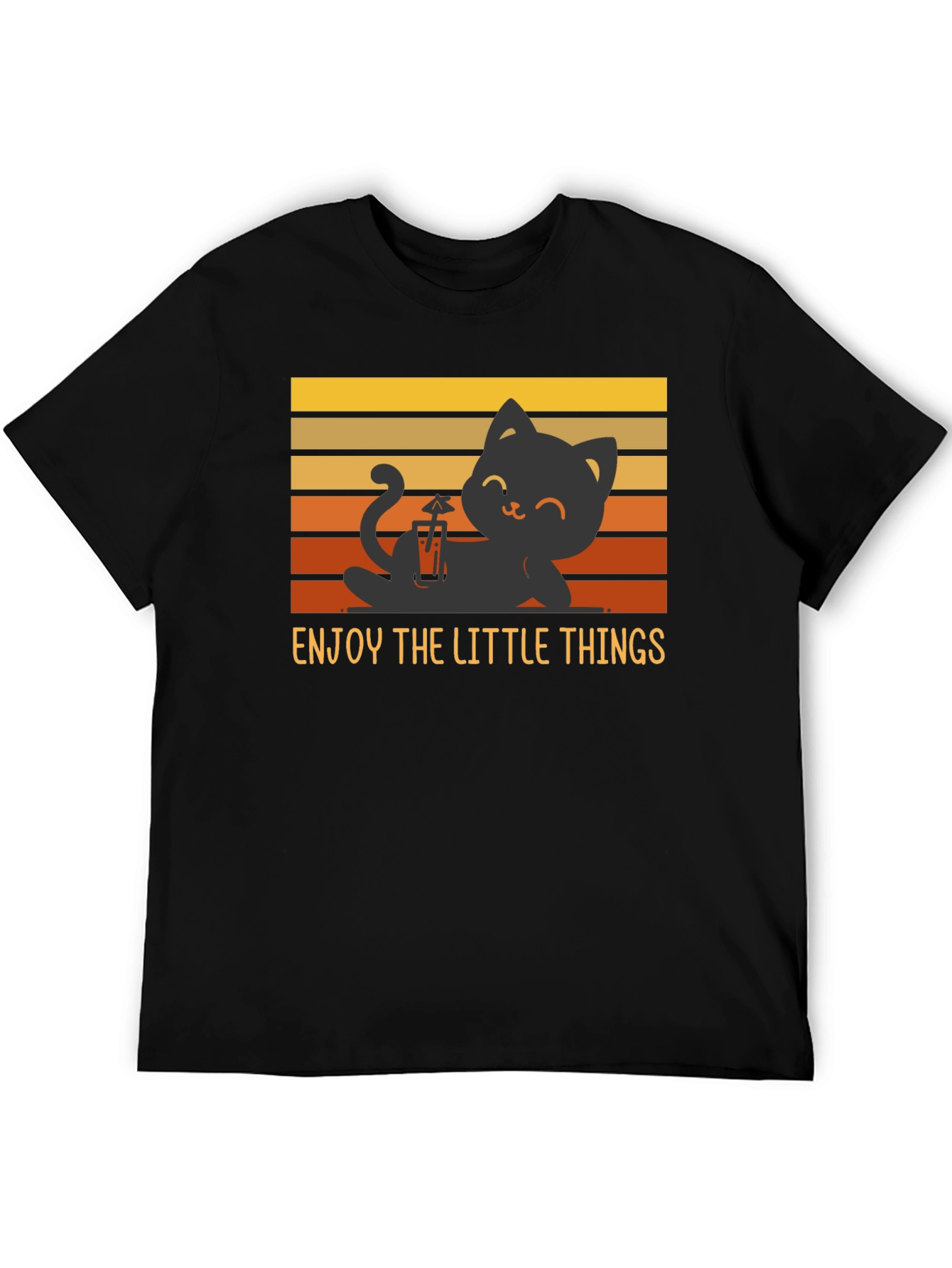 Black Enjoy the Little Things Cat T-Shirt - Relaxed Black Tee view 5
