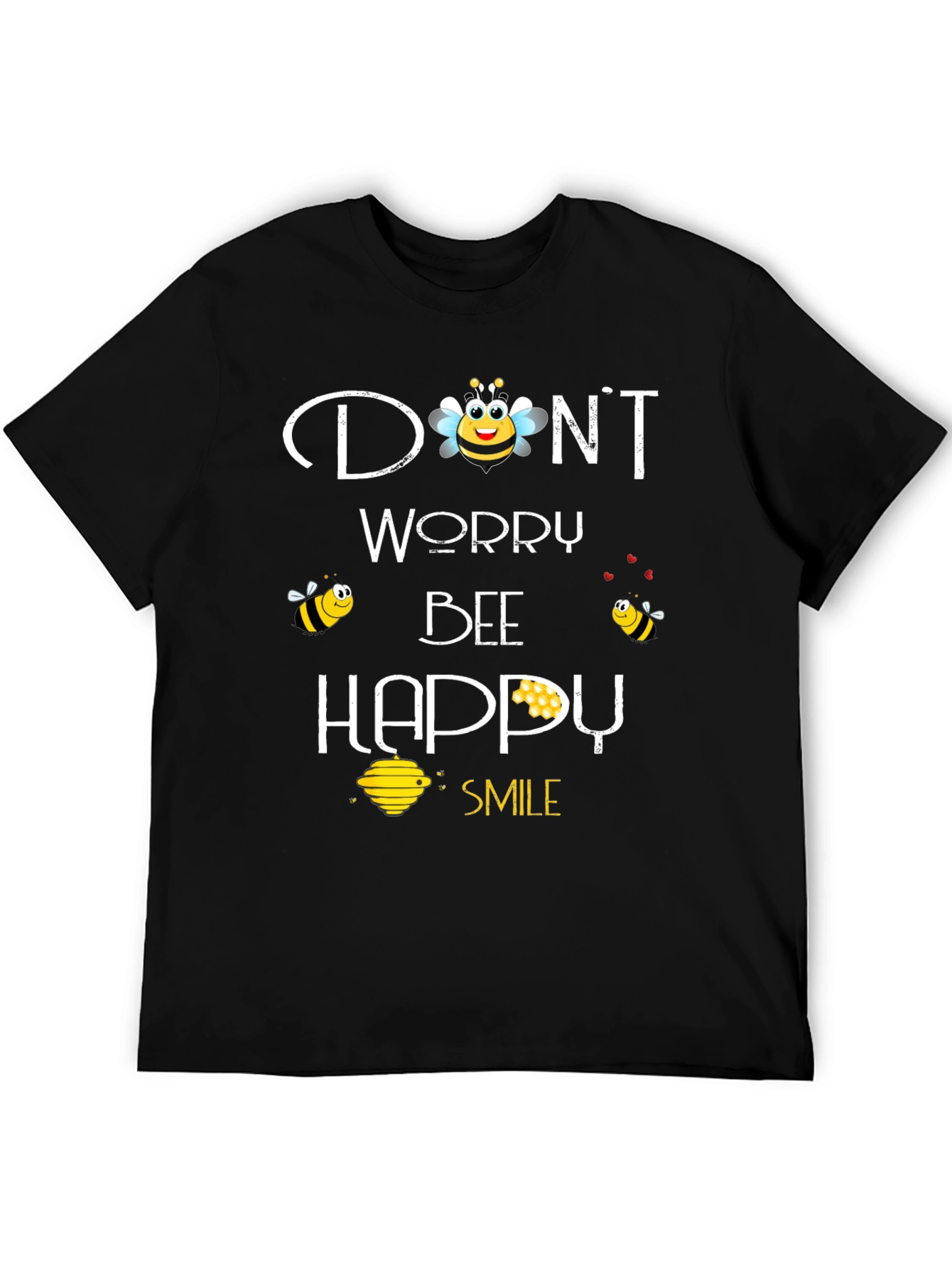 Black Don't Worry Bee Happy Graphic T-Shirt view 5