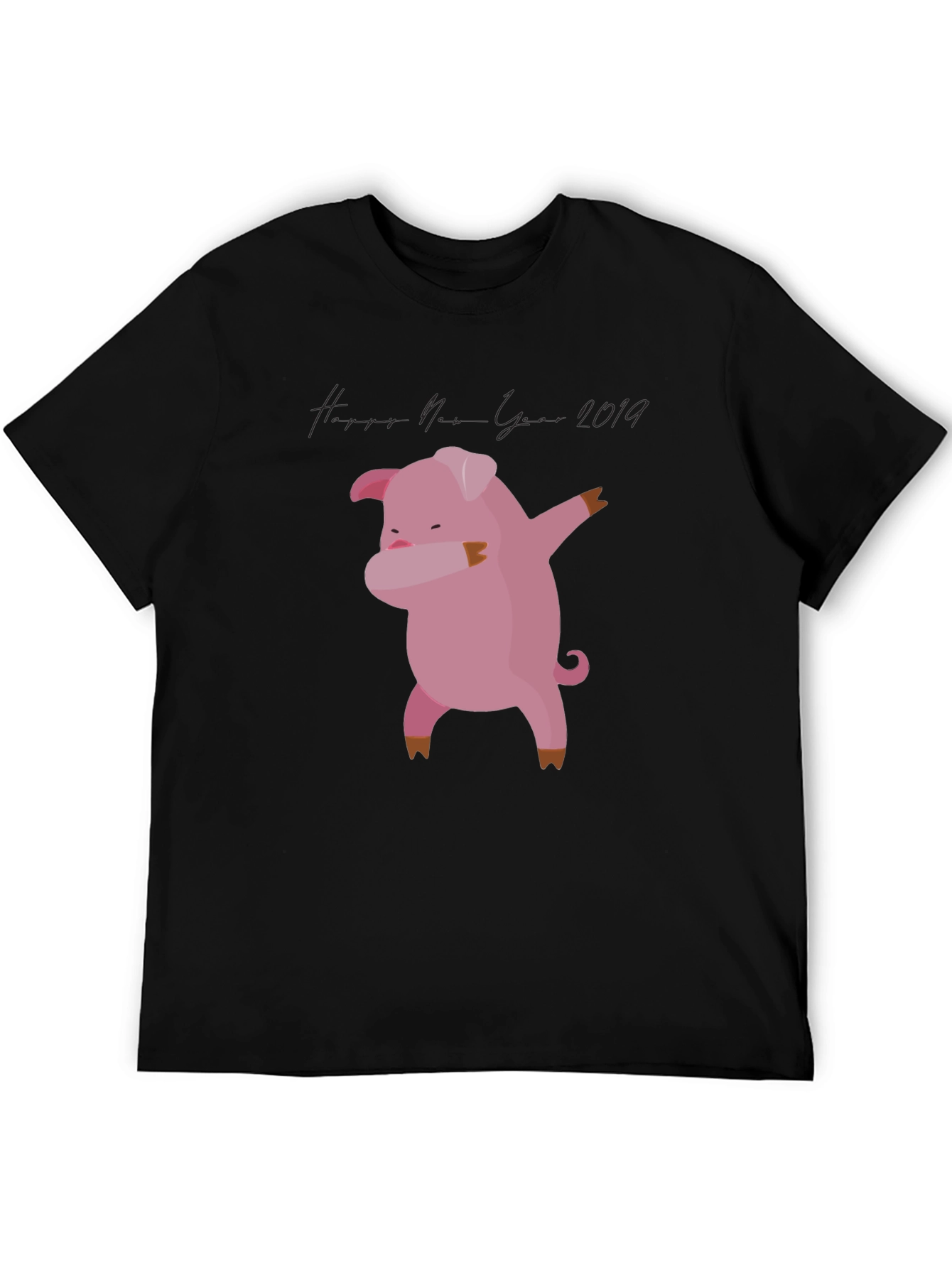 Black Dabbing Pig New Year 2019 Black T-Shirt view 5
