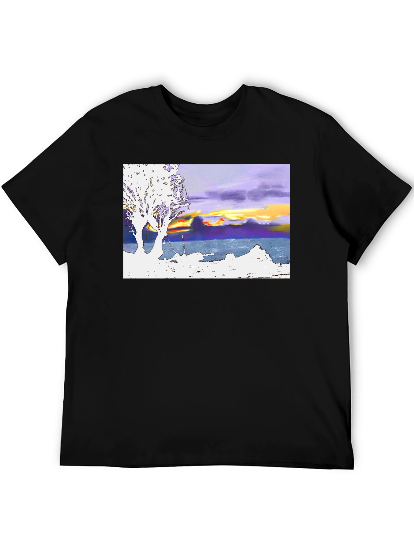 Black Sunset Coastline T-Shirt: Artistic Graphic Tee view 5