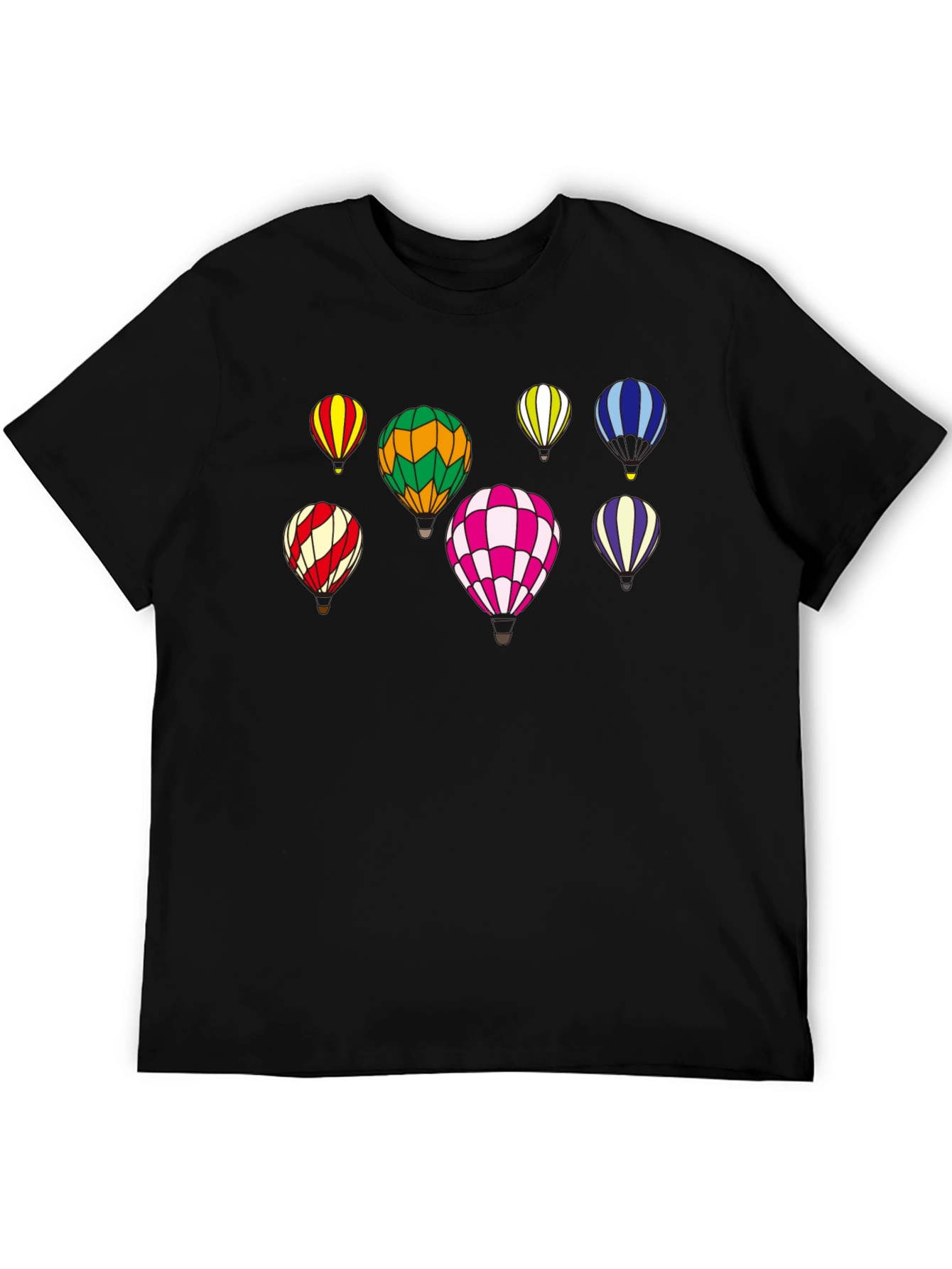 Black Colorful Hot Air Balloon Print T-Shirt view 5