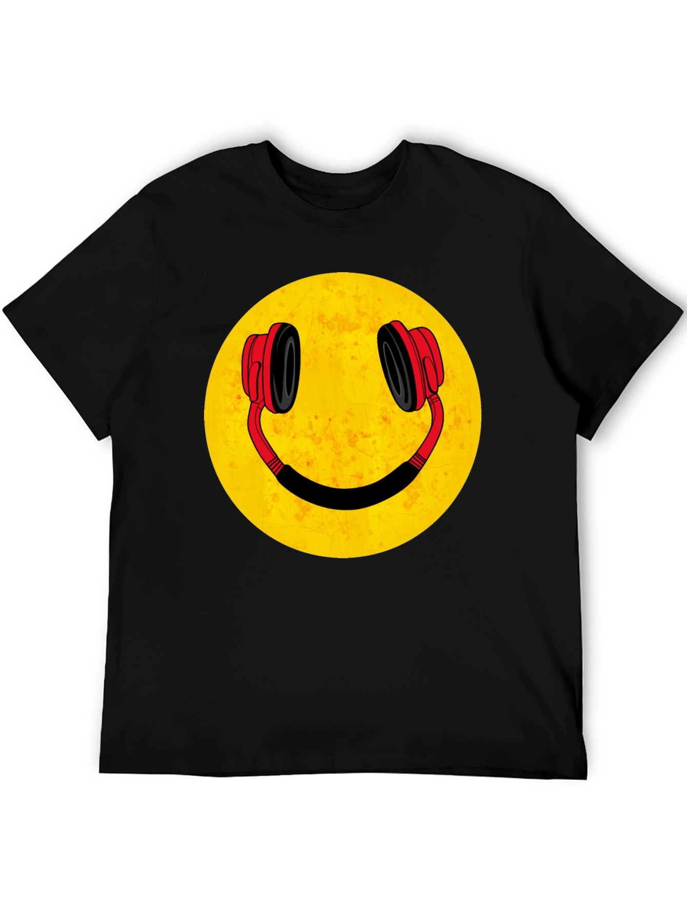 Black Smiley Face Headphones Graphic Tee view 5
