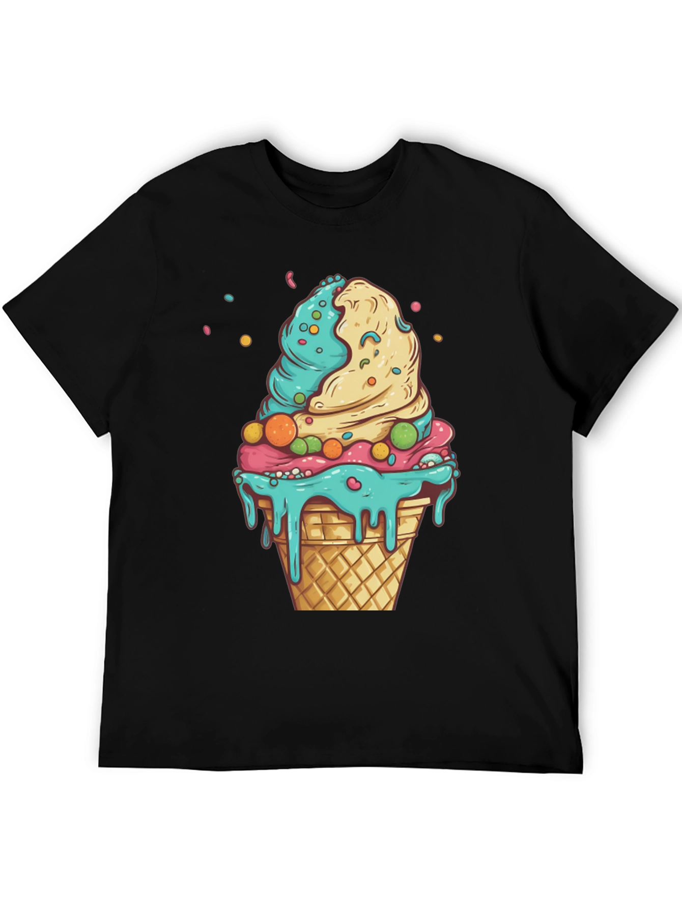 Black Ice Cream Cone Graphic Tee - Black Cotton Shirt view 5