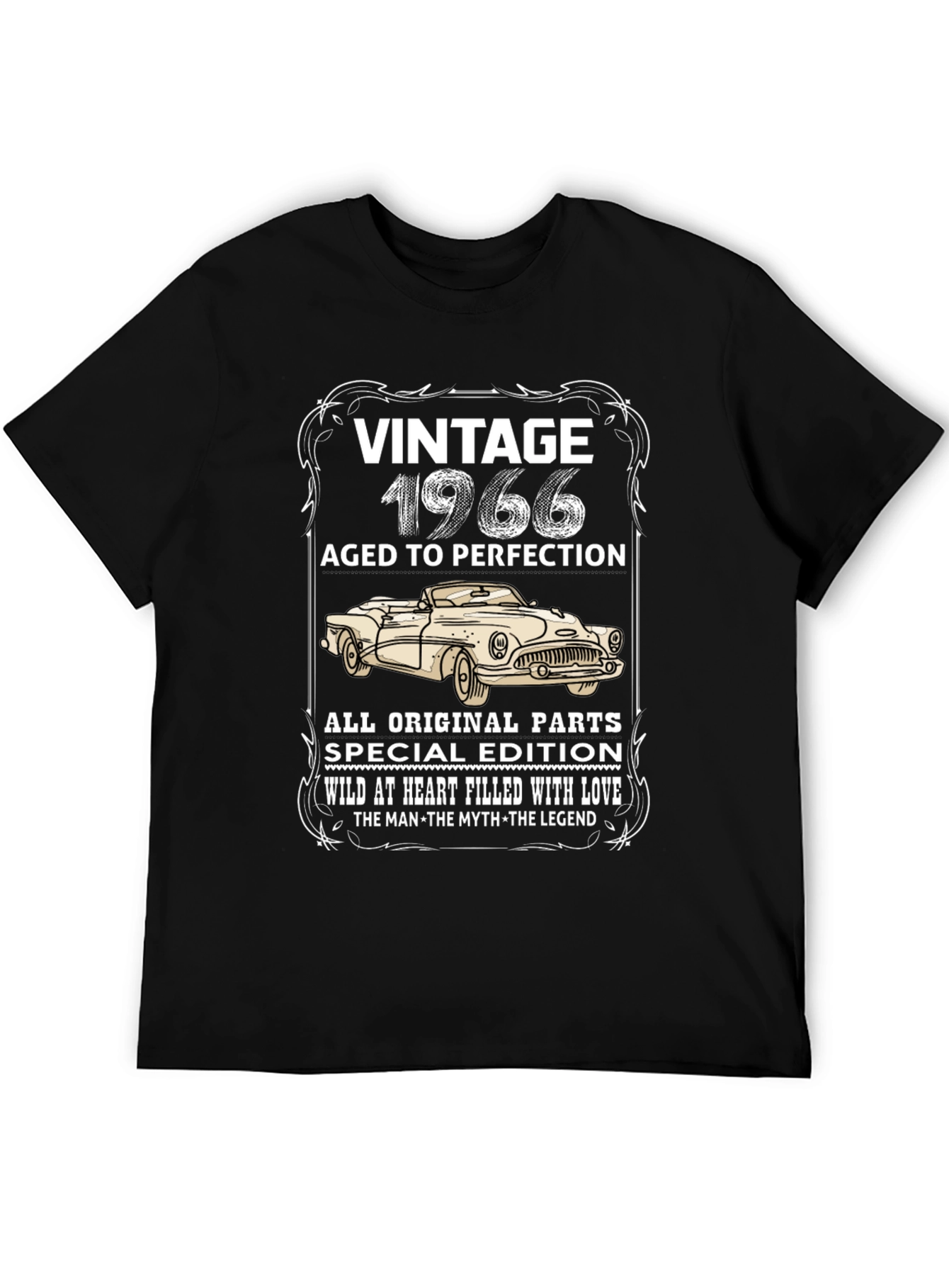 Black Vintage 1966 Classic Car T-Shirt view 5