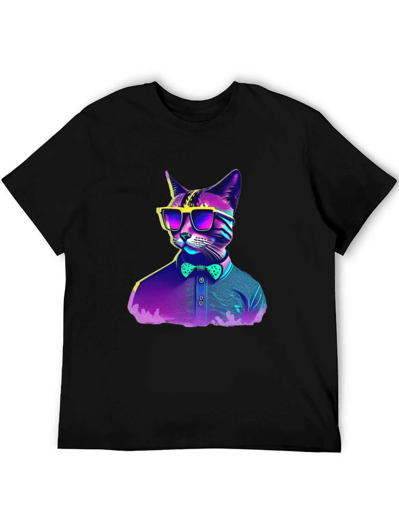 Black Hipster Cat T-Shirt - Cool Neon Design view 5