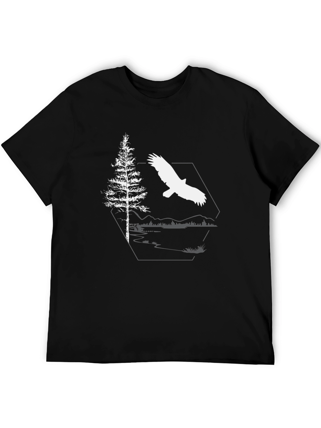 Black Eagle & Pine Tree Graphic Black T-Shirt view 5