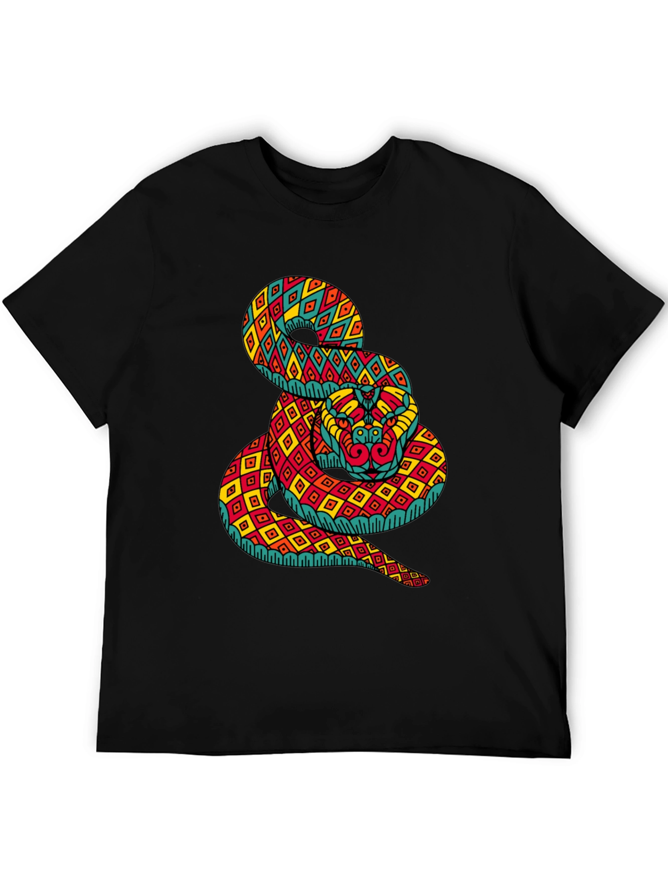 Black Geometric Snake Print Black T-Shirt view 5