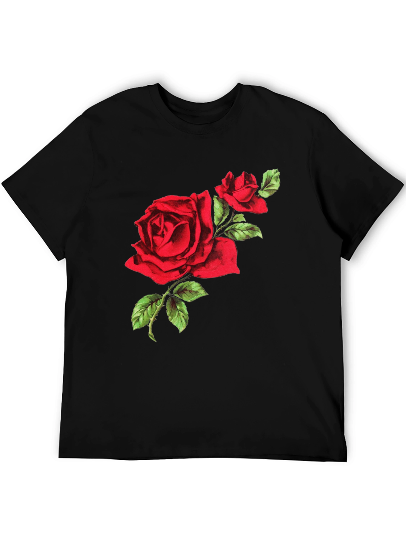 Black Red Rose Graphic Tee - Black Cotton T-Shirt view 5