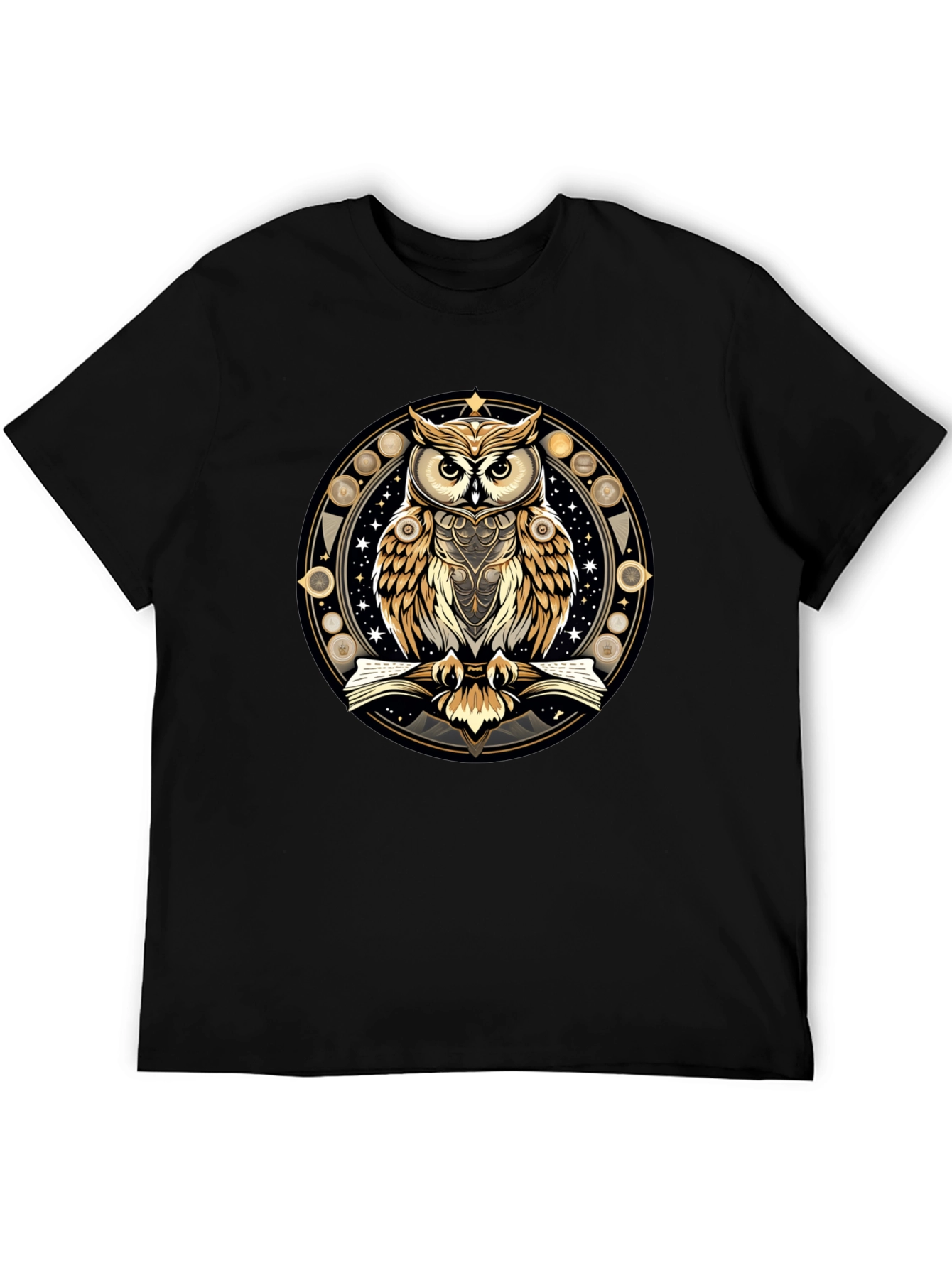 Black Mystic Owl Graphic Tee - Stylish Unisex Black T-Shirt view 5