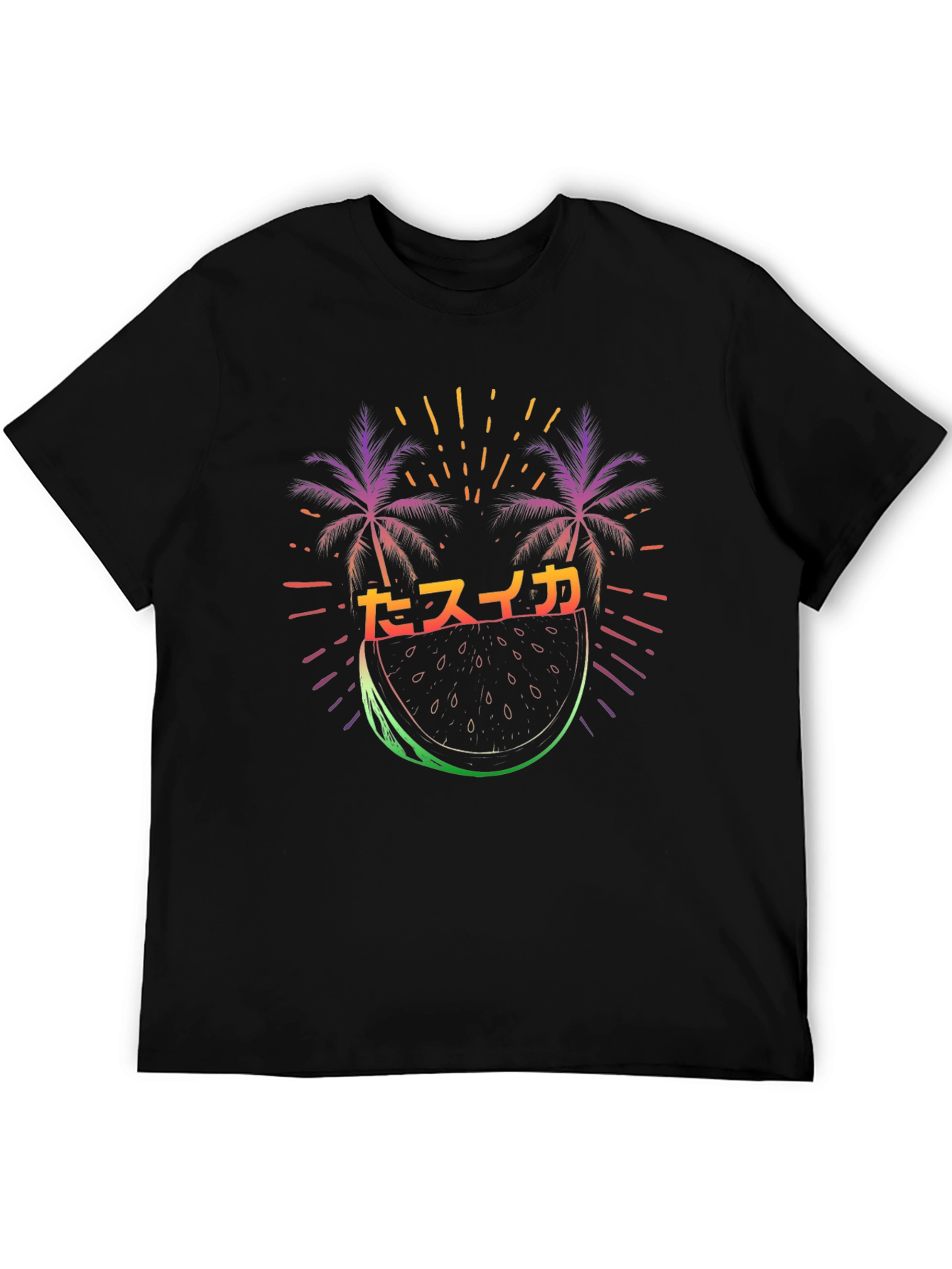 Black Neon Watermelon Japanese Style Graphic T-Shirt view 5