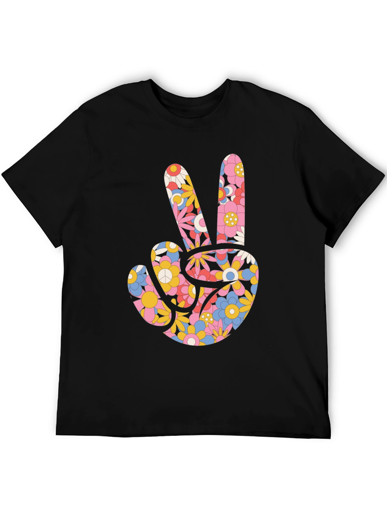 Black Floral Peace Sign Black T-Shirt view 5