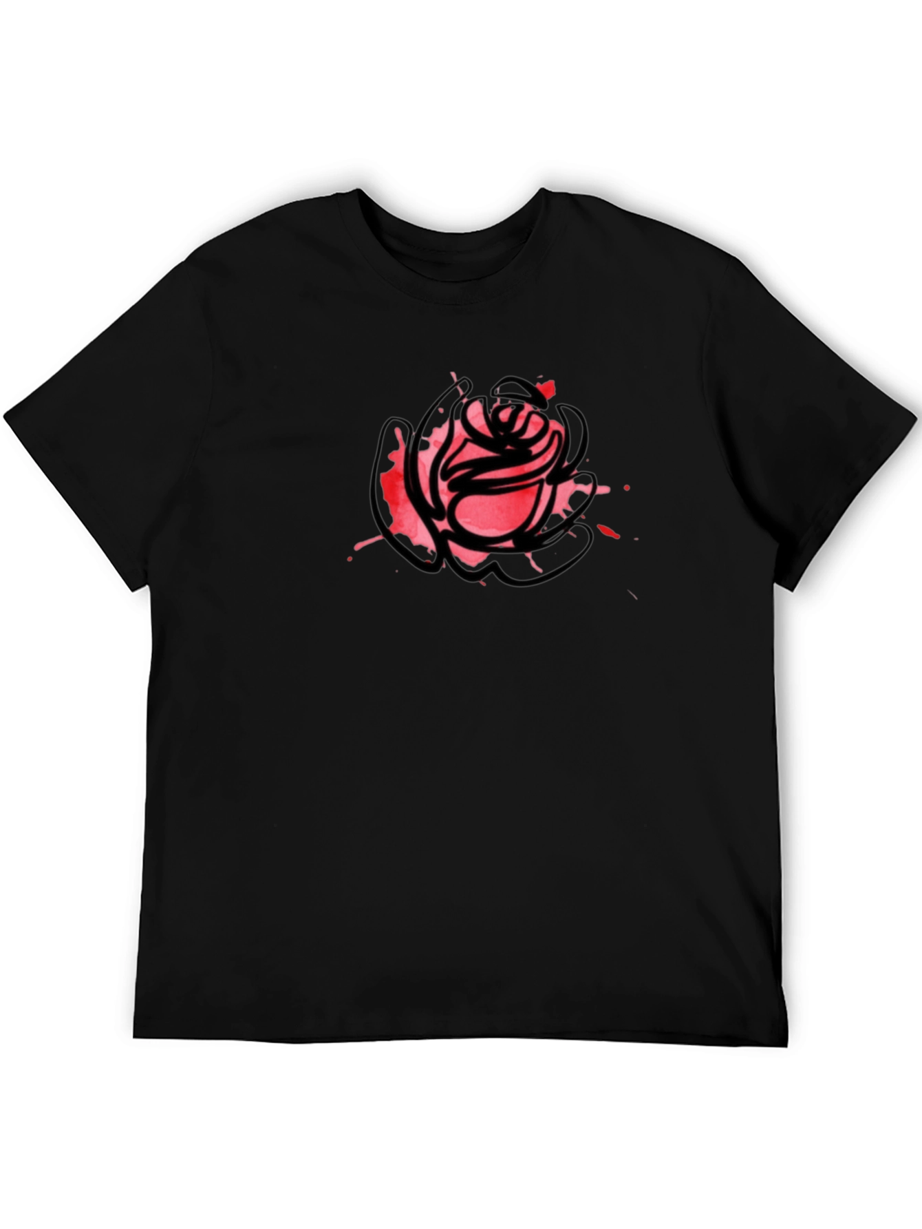 Black Abstract Rose Graphic Tee - Casual Black T-Shirt view 5
