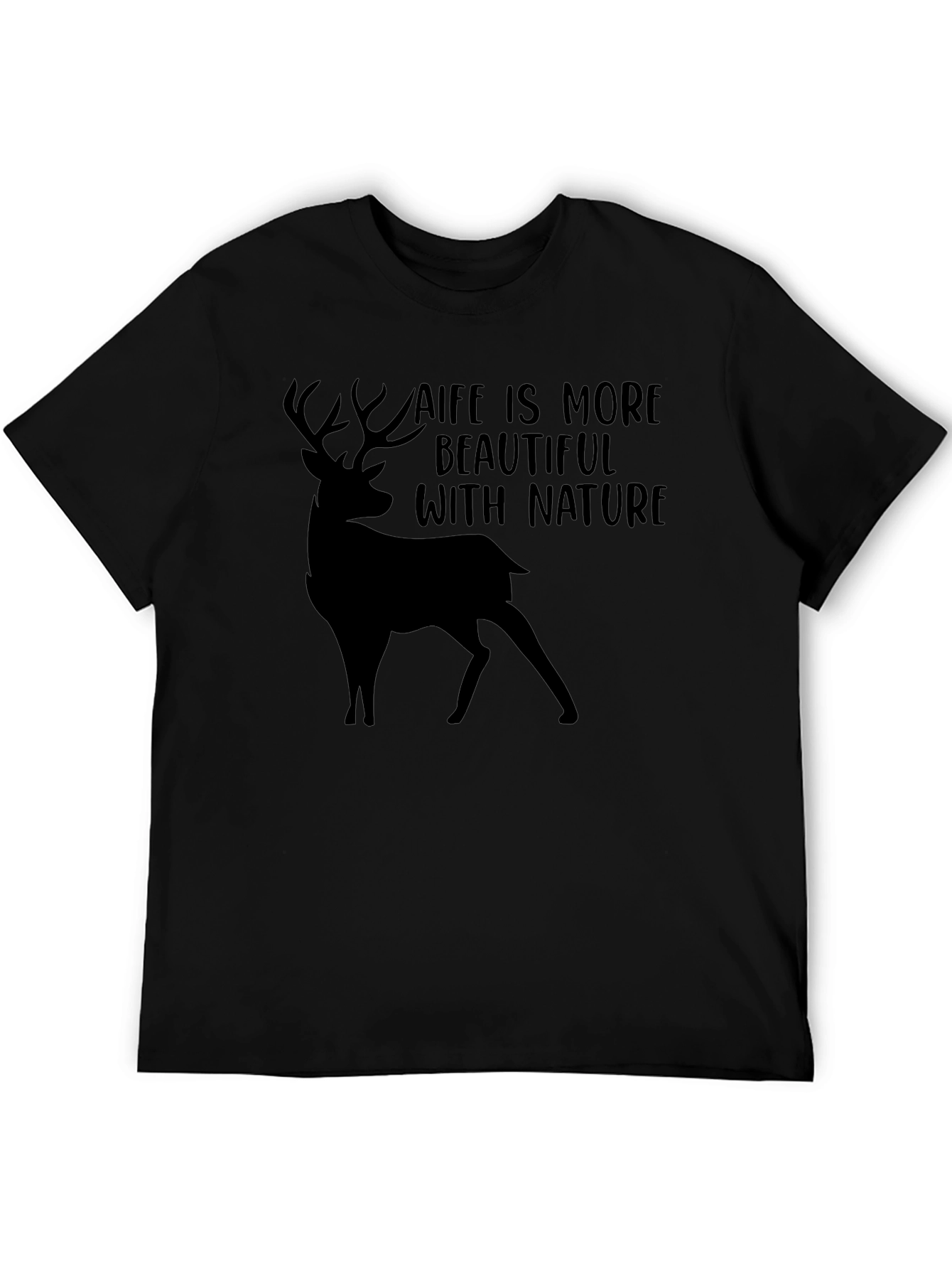 Black Nature Deer T-Shirt - Life is More Beautiful view 5