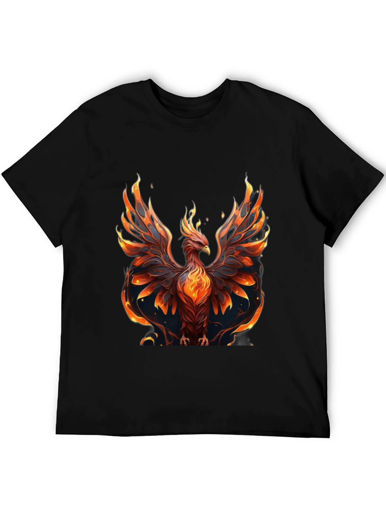 Black Fiery Phoenix Graphic Black T-Shirt view 5