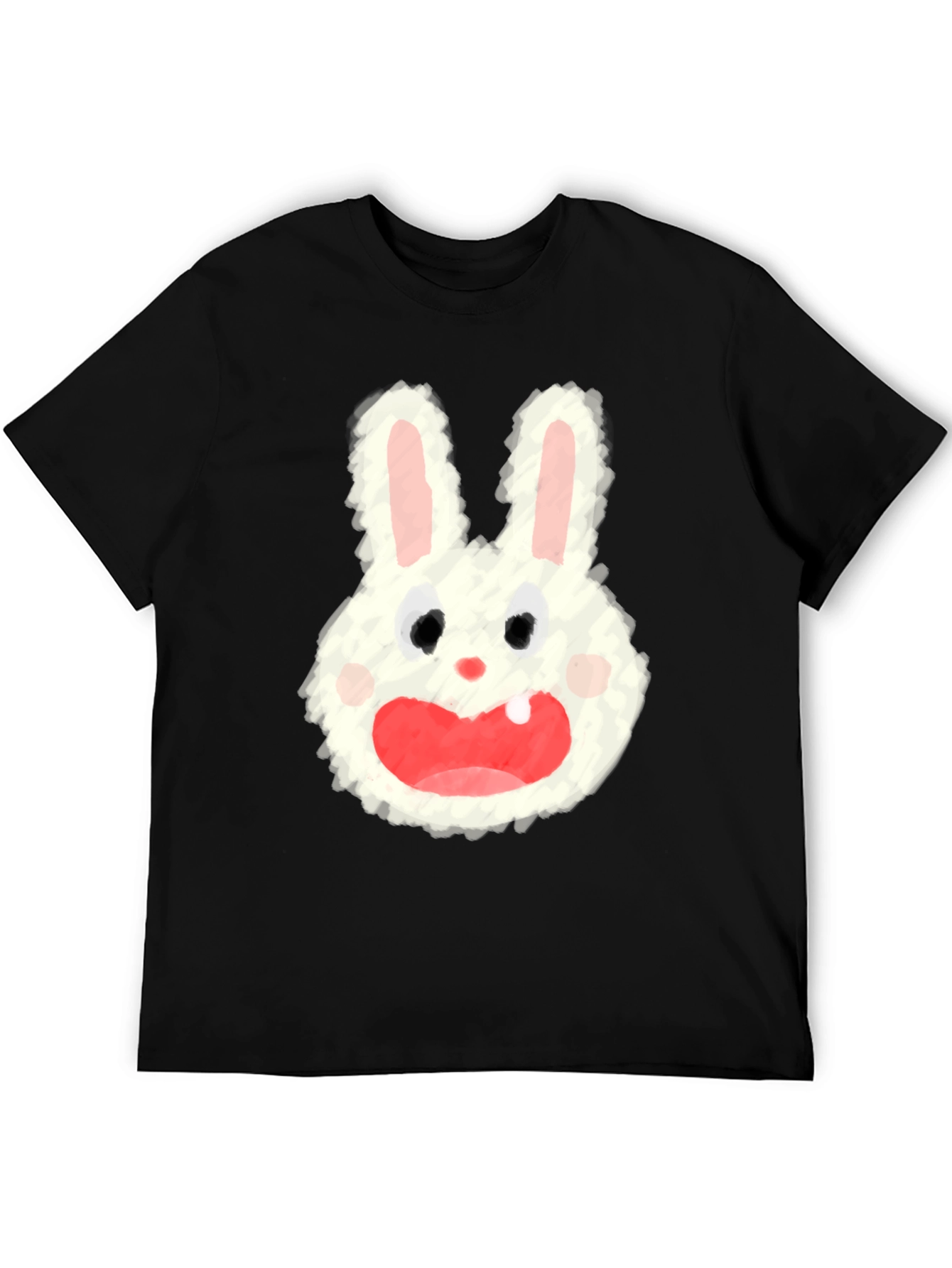 Black Cartoon Bunny Graphic Tee - Soft Black Cotton Blend view 5