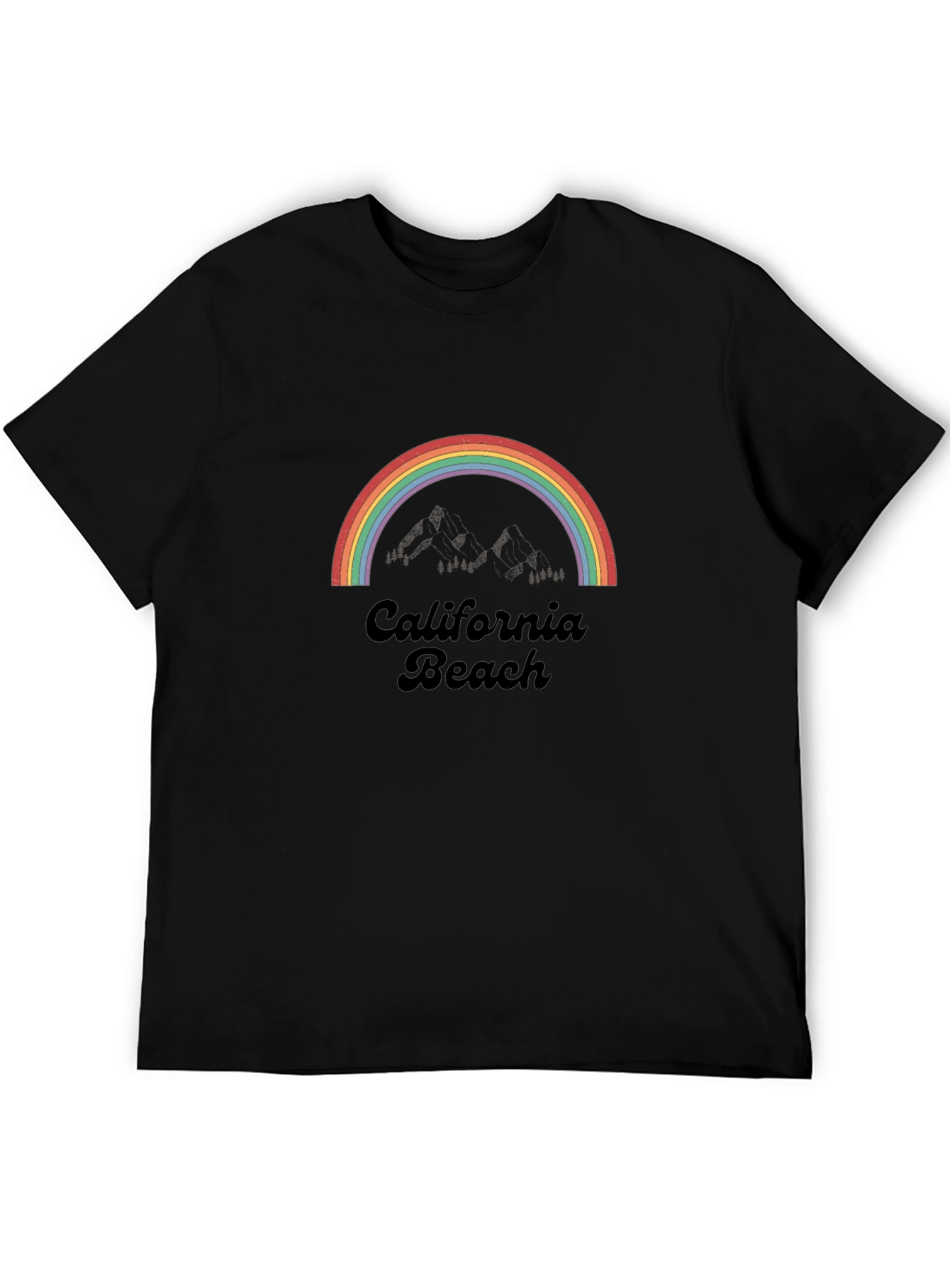 Black California Beach Rainbow Graphic Tee - Retro Style view 5