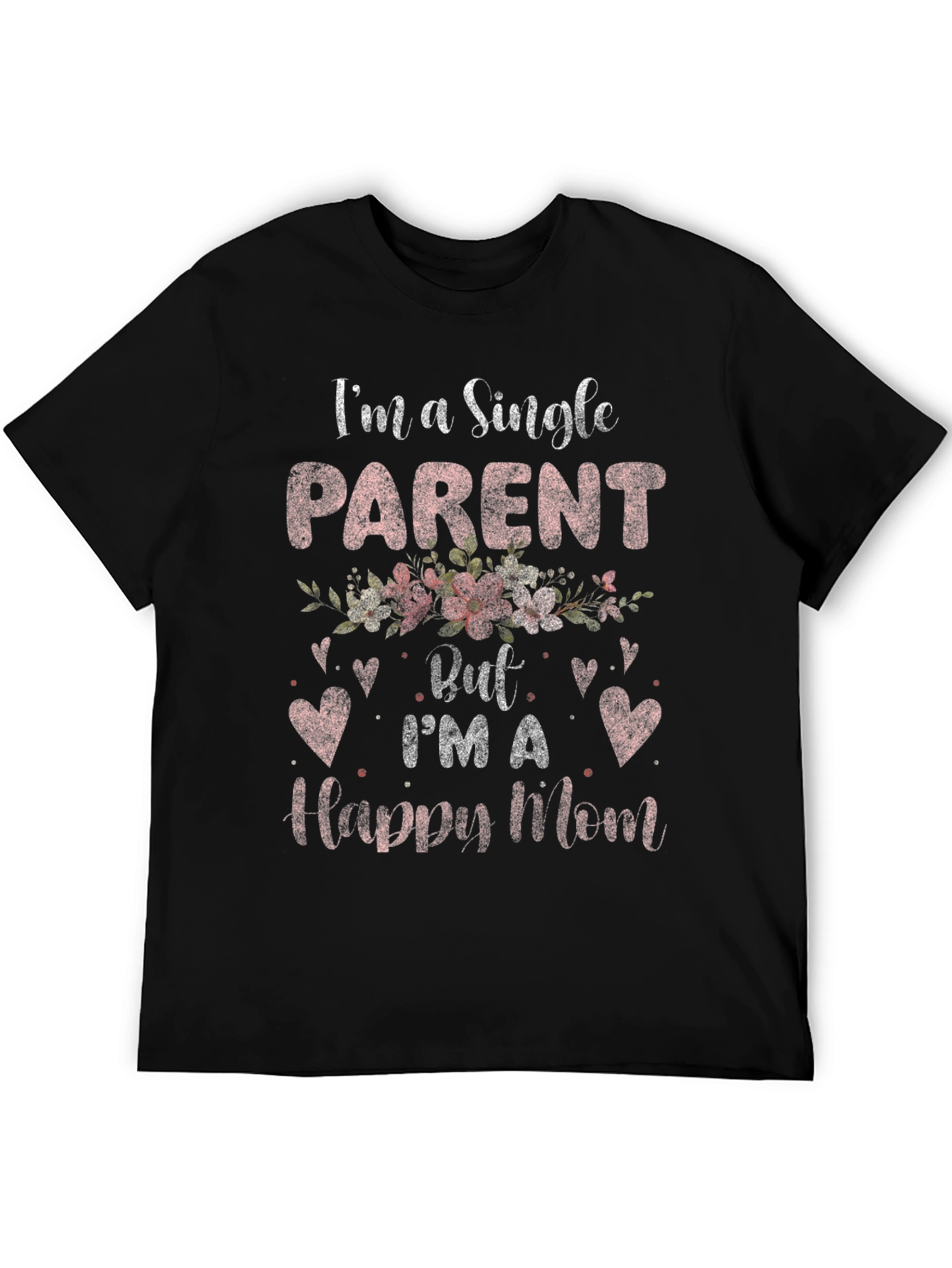 Black Single Parent Happy Mom Floral Heart T-Shirt view 5