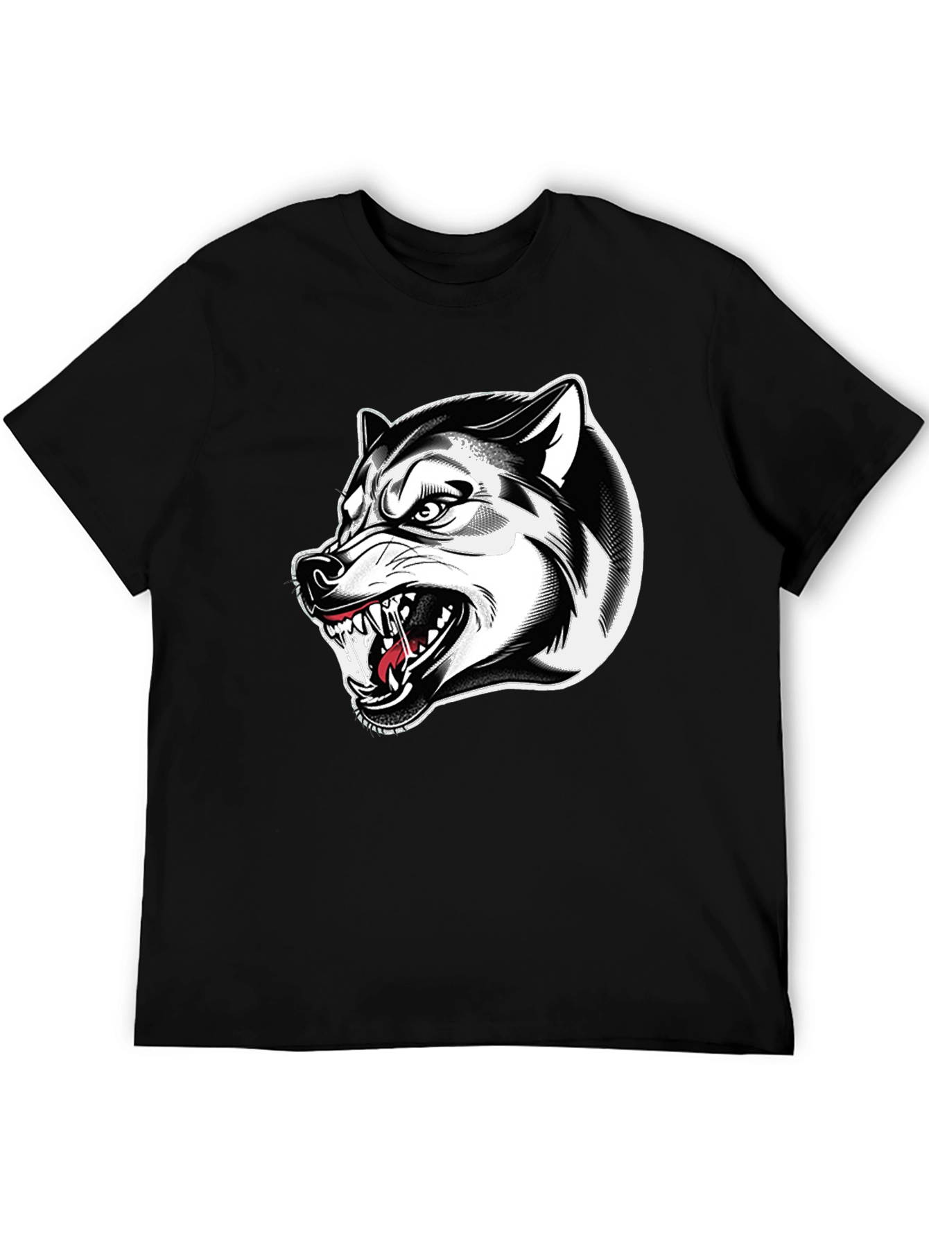 Black Men's Black Wolf Graphic Tee view 5