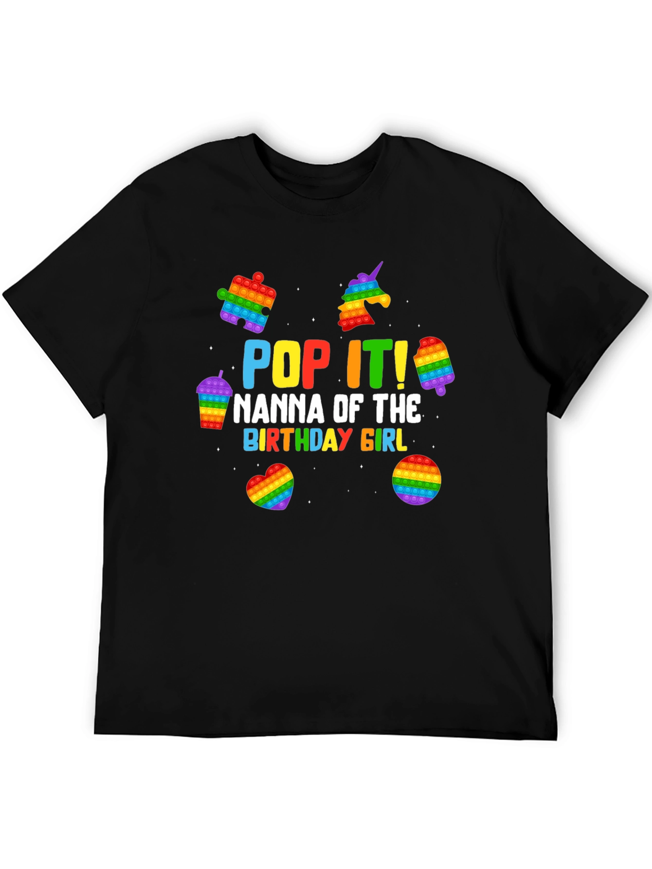 Black Pop It Nanna Birthday Girl T-Shirt view 5