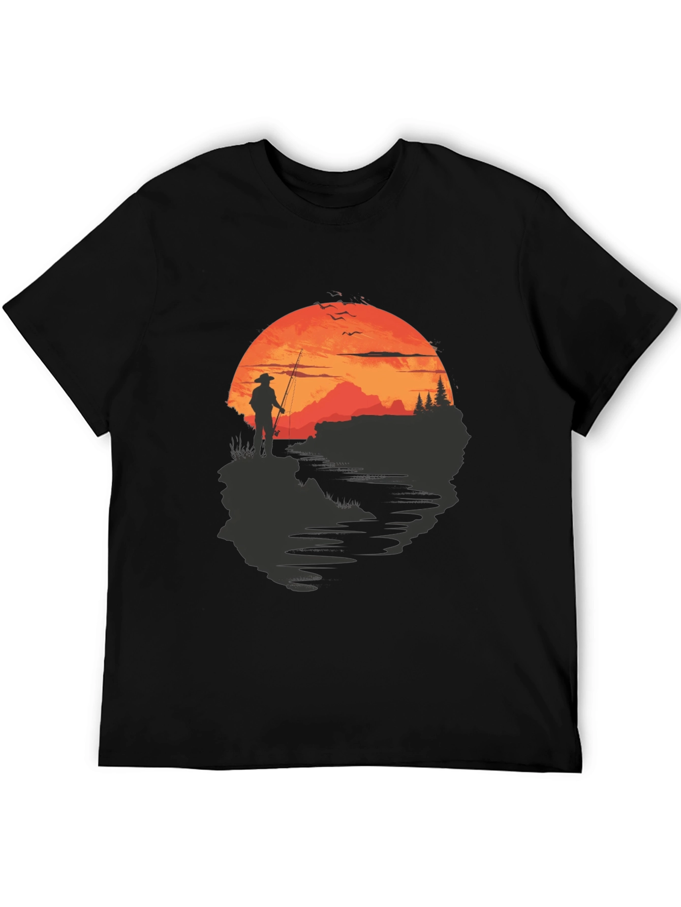 Black Fisherman Sunset Graphic Tee - Black Crew Neck view 5