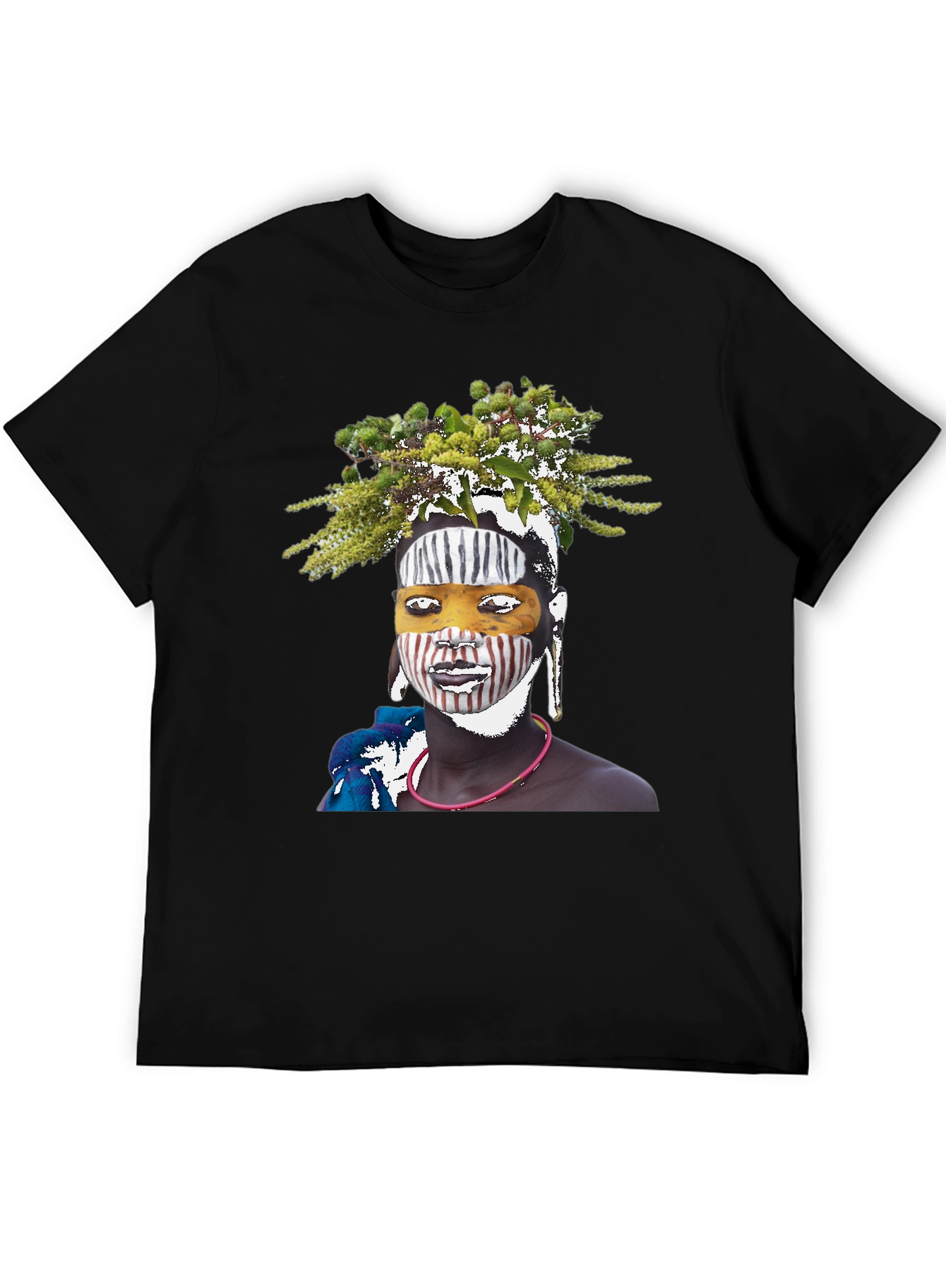 Black Tribal Face Art Graphic T-Shirt view 5