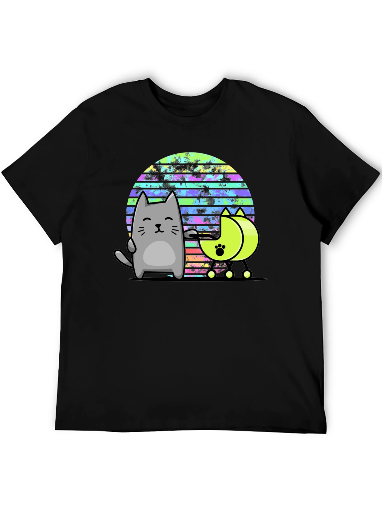 Black Retro Cat T-Shirt - 80s Style Graphic Tee view 5
