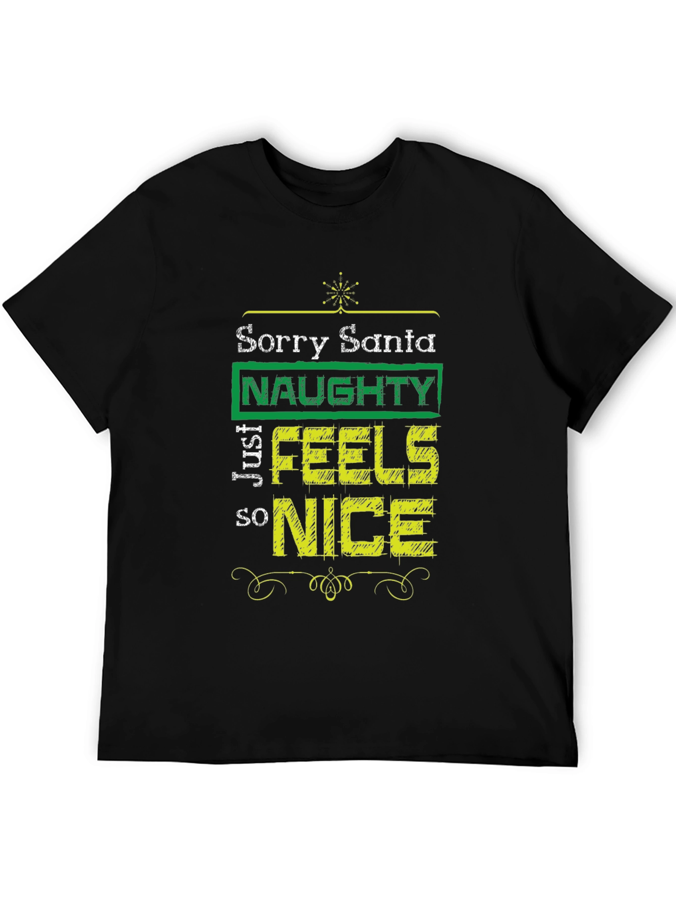Black Naughty Feels Nice T-Shirt - Funny Christmas Tee view 5