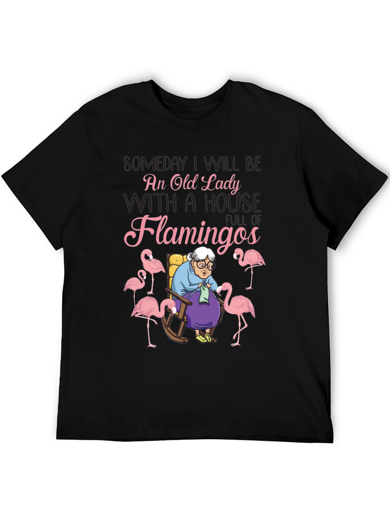 Black Old Lady Flamingo T-Shirt - Novelty Graphic Tee view 5