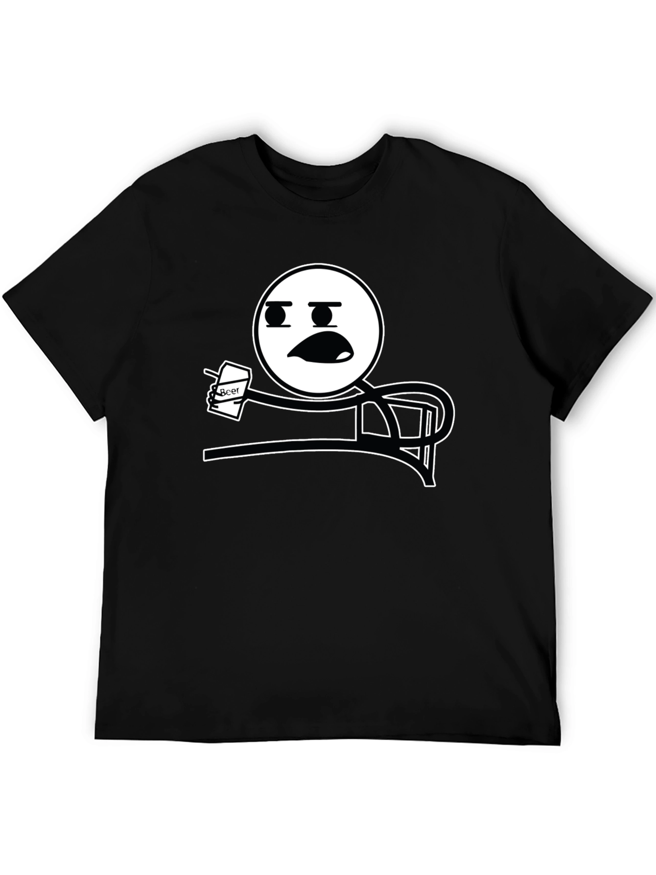 Black Funny Meme T-Shirt - Stick Figure Drinking Beer Tee view 5
