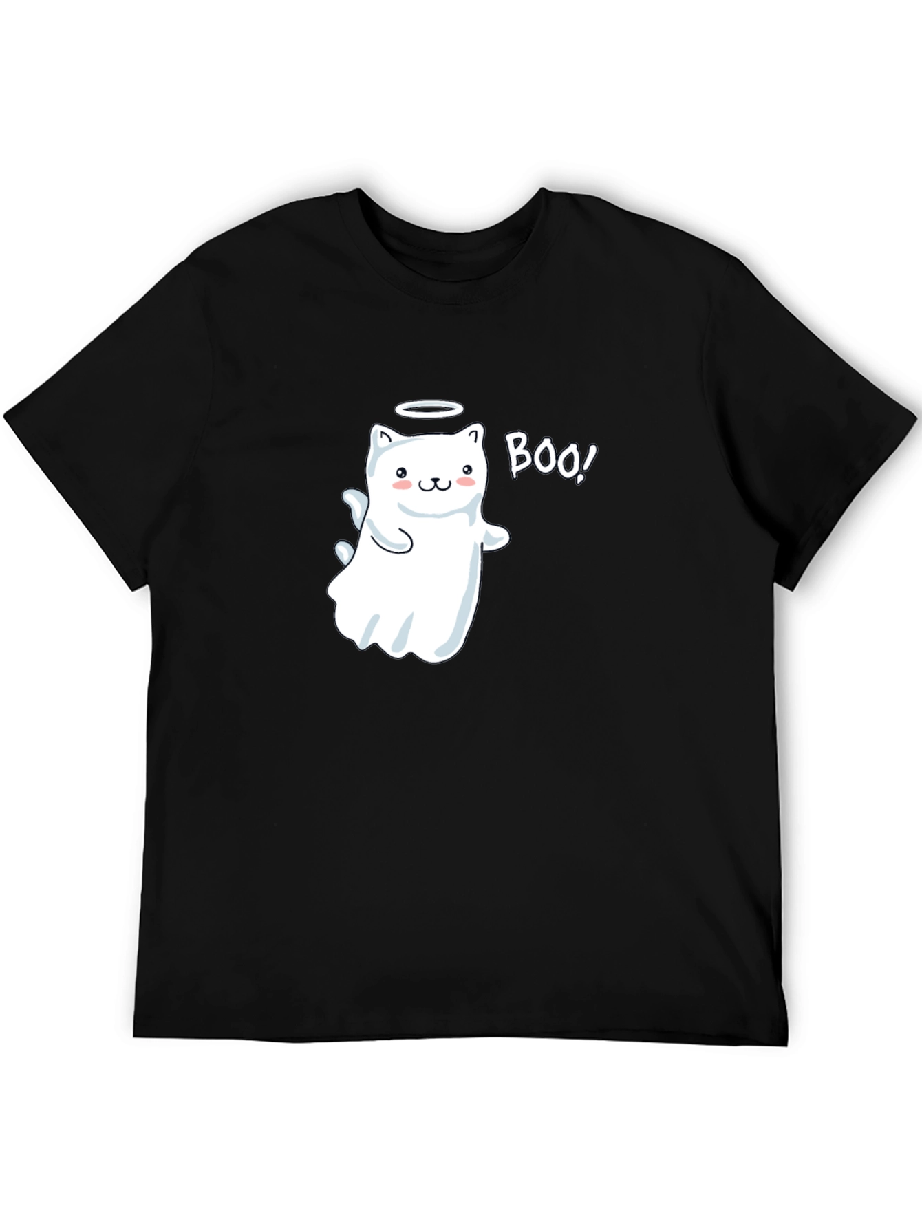 Cute Ghost Cat Boo! Black T-Shirt - 5