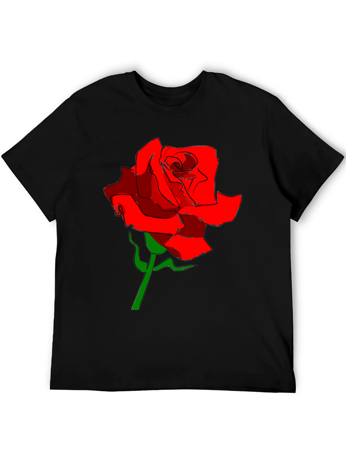 Black Men's Black T-Shirt with Red Rose Graphic view 5
